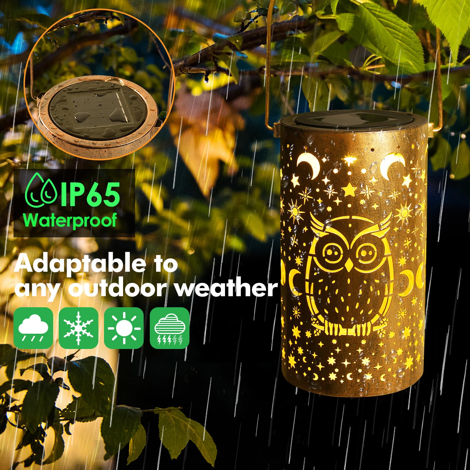 Fabuday Owl Solar Lantern - Waterproof Hanging LED Light for Outdoor Garden Decor, Bronze, Model 218