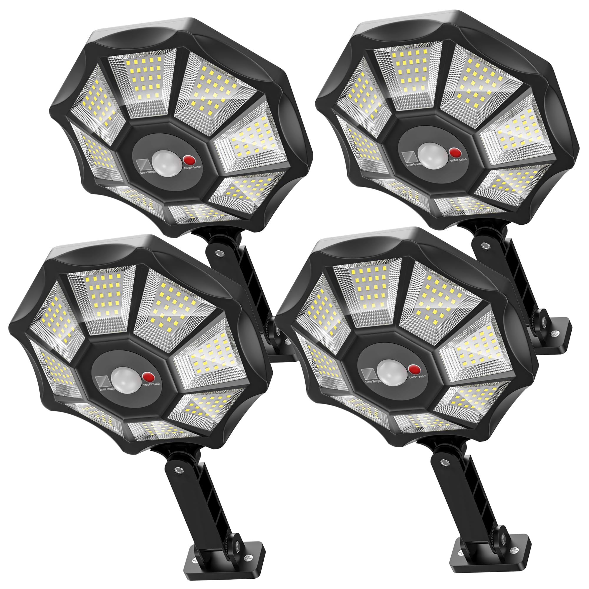 Solar Lights Outdoor Waterproof, 360 Wide Angle Solar Flood Lights Outdoor Dusk to Dawn, Solar Street Lights Outdoor Motion Sens