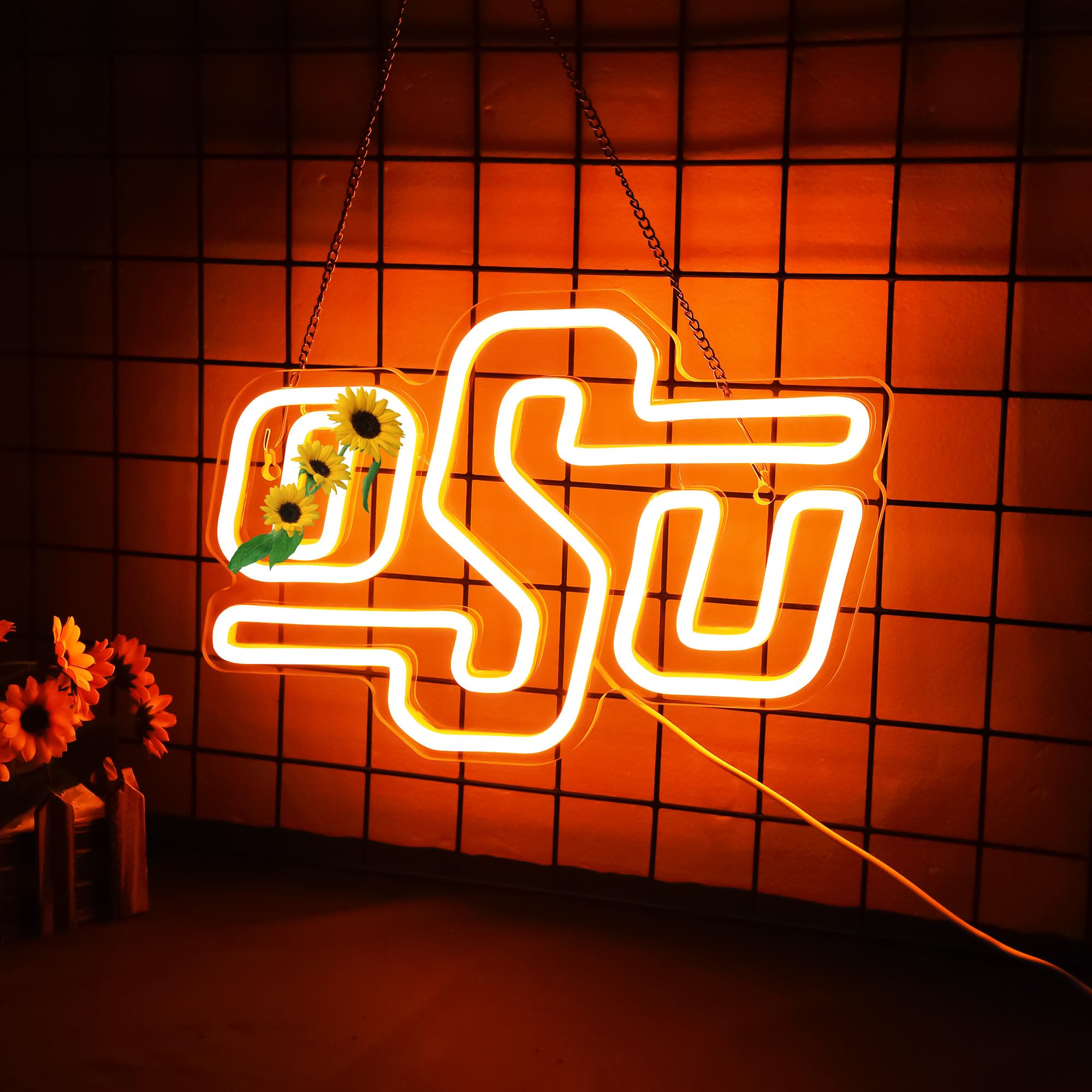 LALAON University Neon Sign LED Wall Decor for College Team, 13.8x8.7in, Orange OSU, Model ZKXD10009, USB Powered