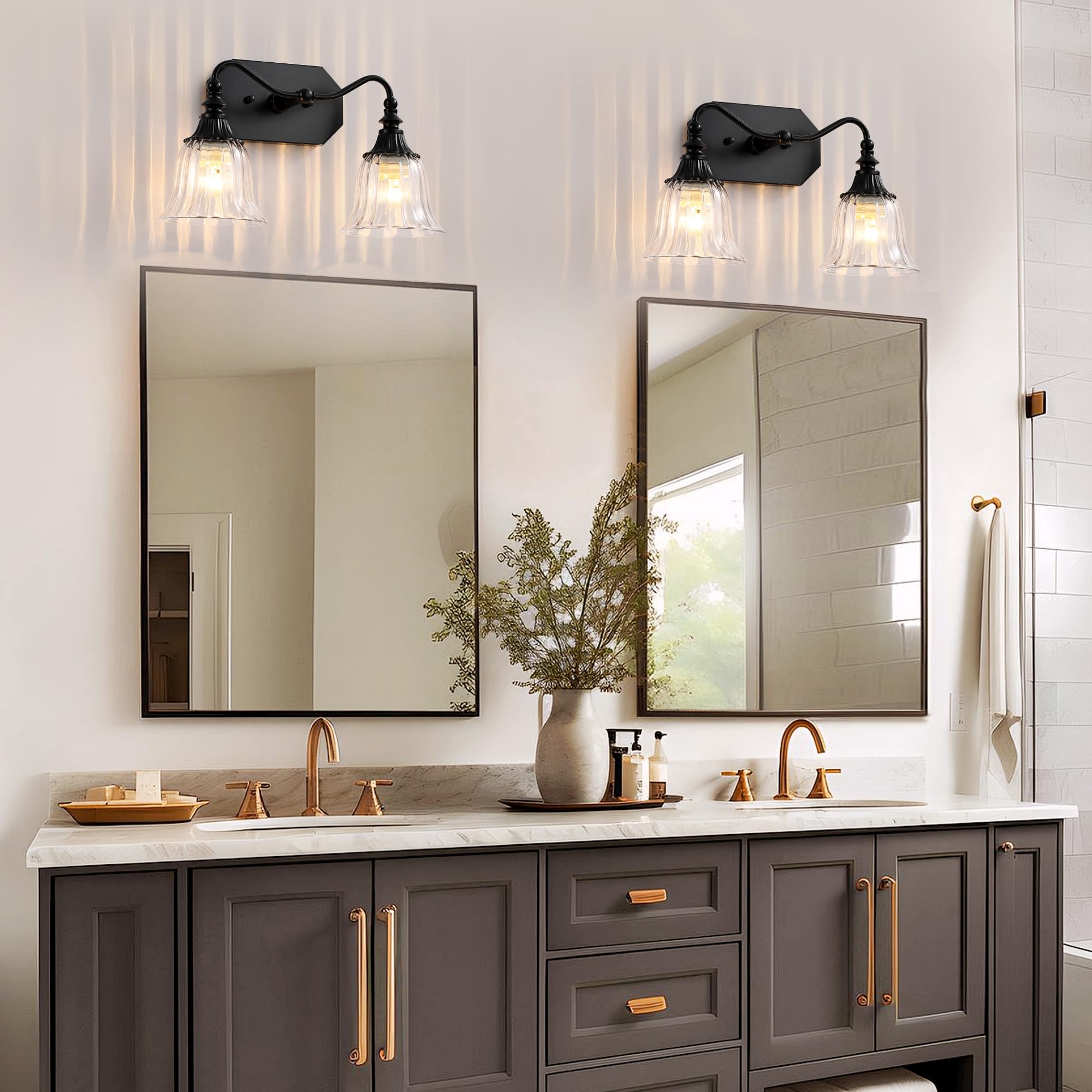 Lmnlvn Bathroom Vanity Light Fixture  2 Lights Bathroom Lighting Matte Antique Brass Finish With Crystal Glass Shade  Vintage Vanity Light For Bathrooms