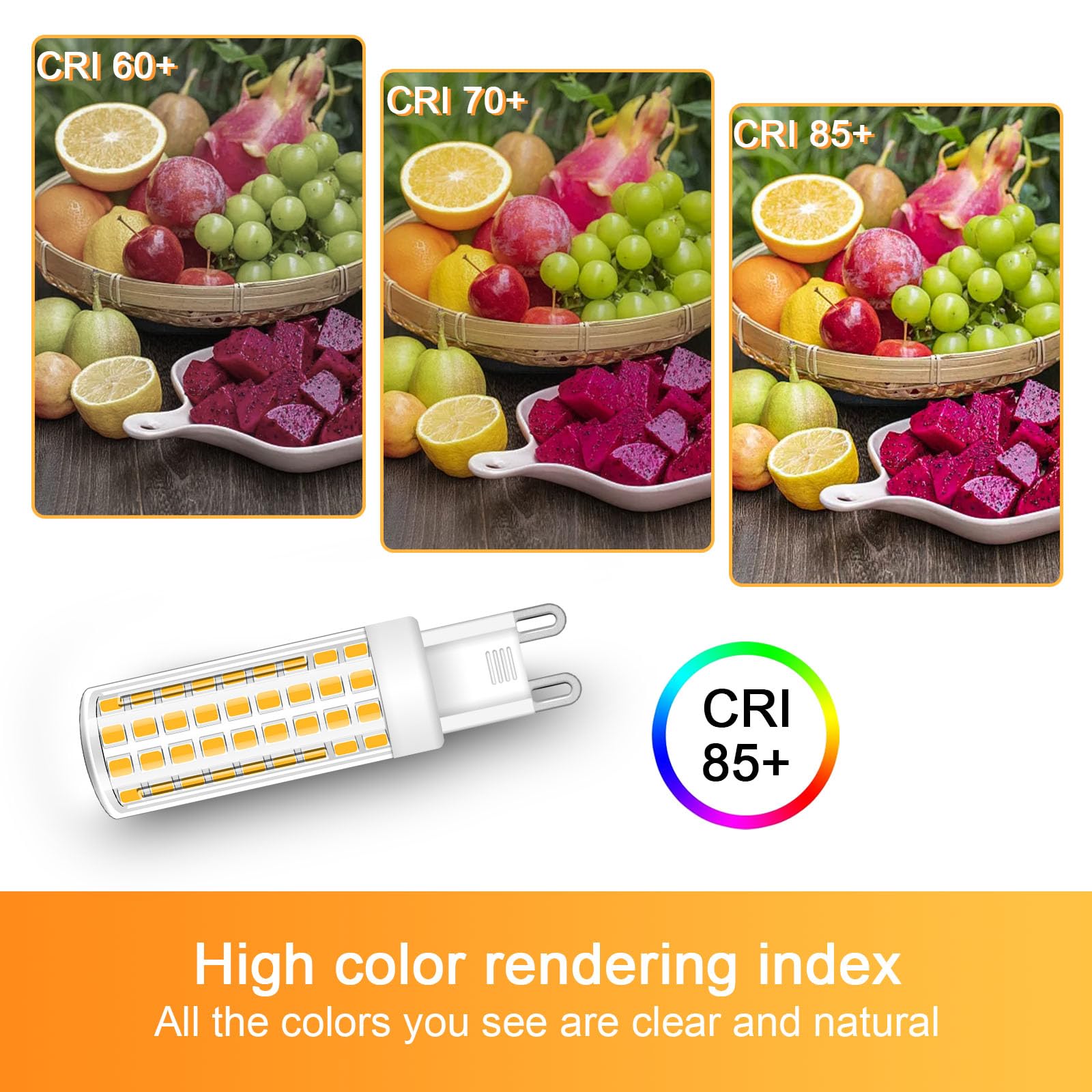 Brolskun Dimmable G9 Led Bulb 3000K Warm White,T4 G9 8W Replacement For 80 Watts Halogen,Ceramic Bi Pin Base,120V 800 Lumen G9 L