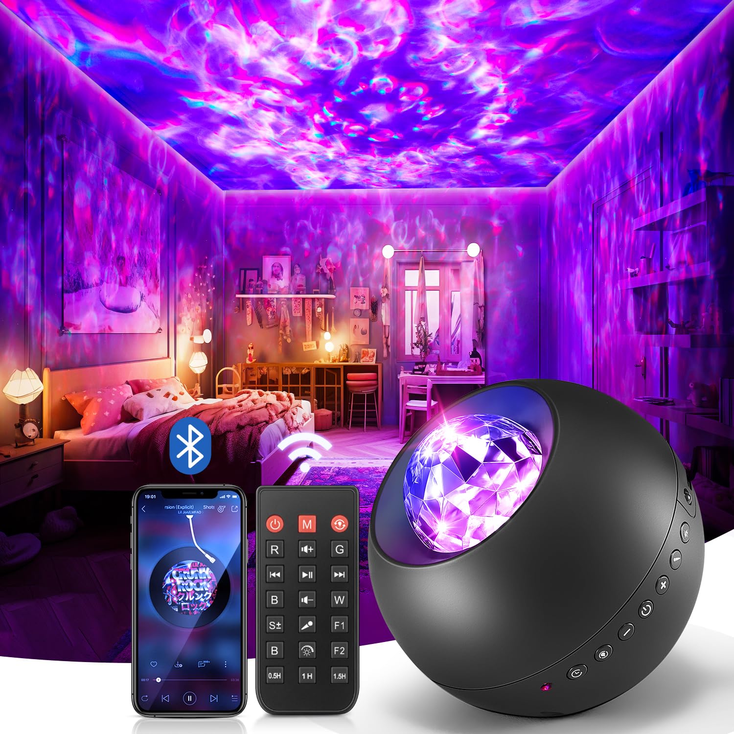 Galaxy Projector for bedroom, 20Colors Galaxy Light Projector for Bedroom, 15White Noise Led Lights for Bedroom Lights, HiFi Blu