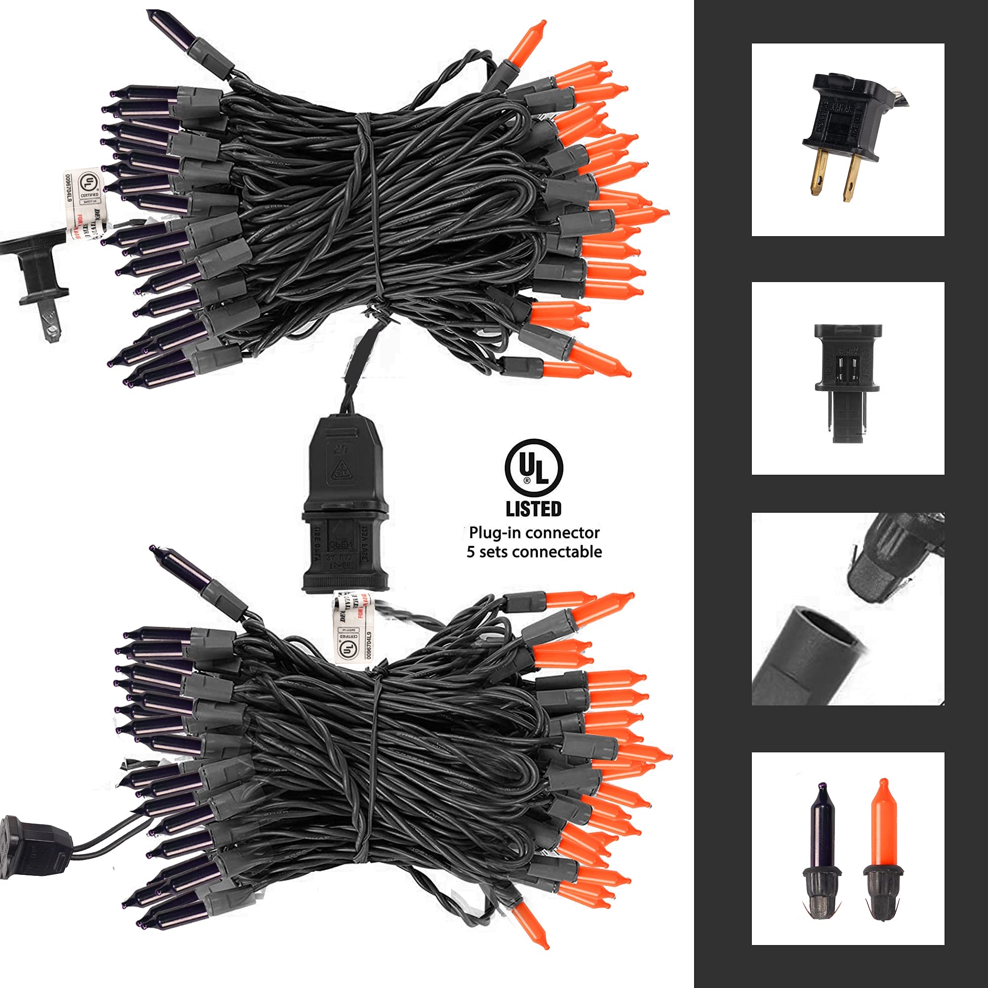 Dazzle Bright Purple and Orange Halloween Mini Lights, 20FT 100 Count Waterproof Incandescent Lights Plug in, Connectable Hallow