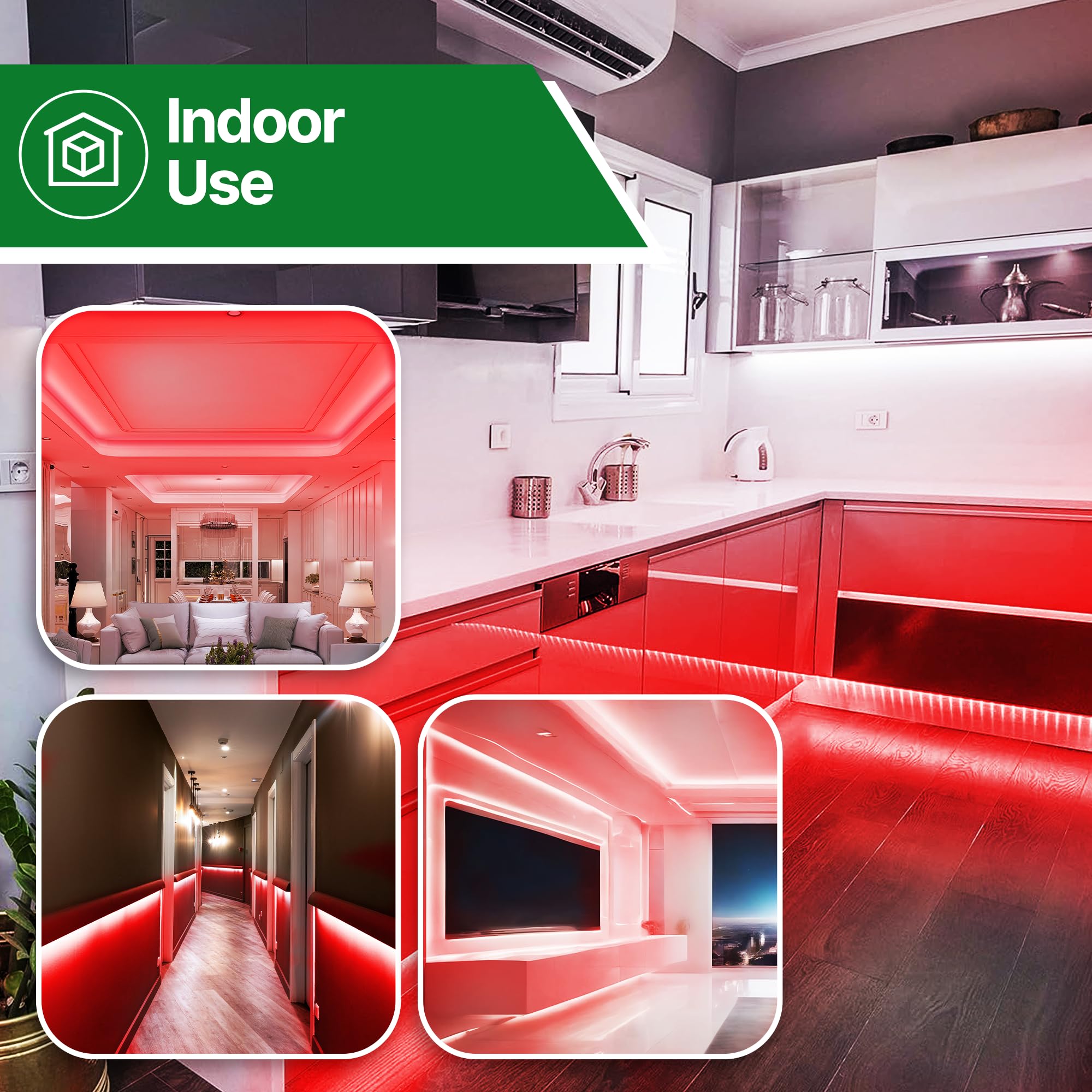 Tupkee LED Rope Light - 24ft Red Indoor/Outdoor Lighting, 10mm Diameter, 144 Long Life Bulbs, Model E237798