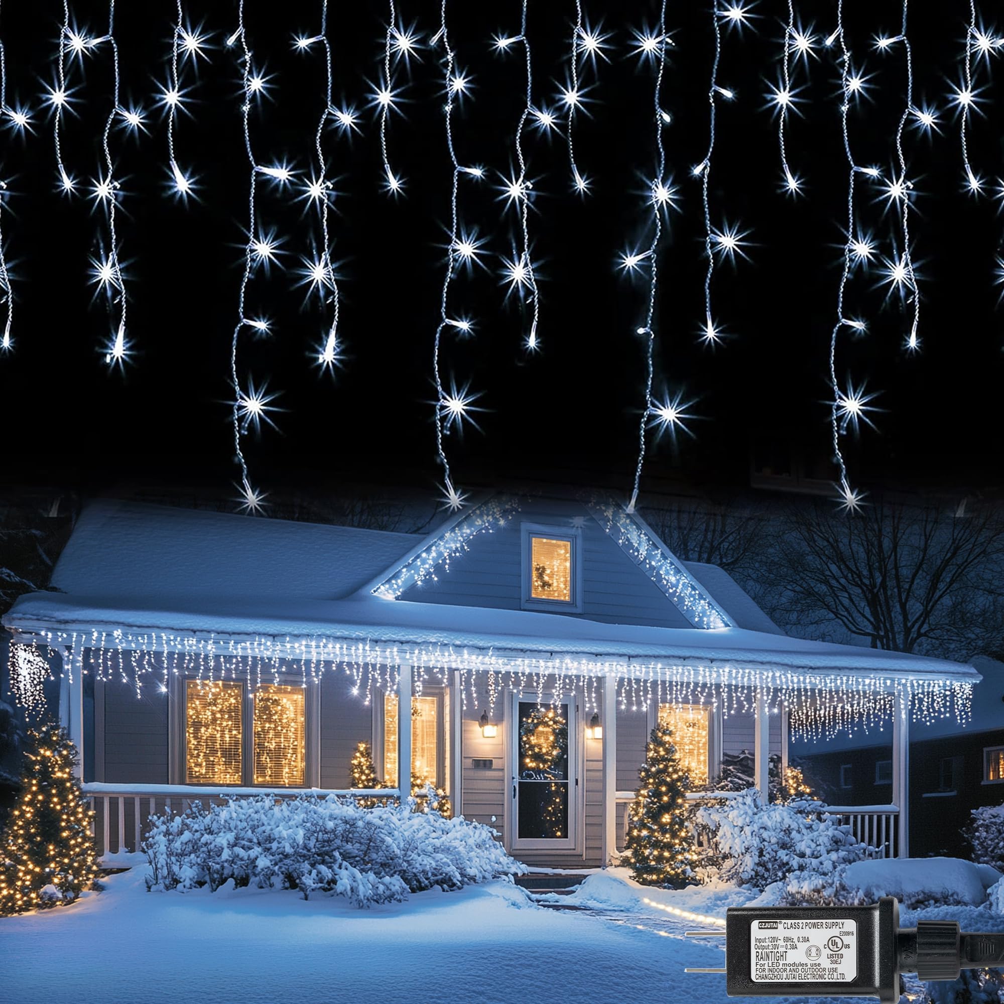 Dazzle Bright Christmas Icicle Lights, 88.5 FT 1080 LED 8 Modes Curtain Fairy Lights with 180 Drops, Xmas String Lights for Outd