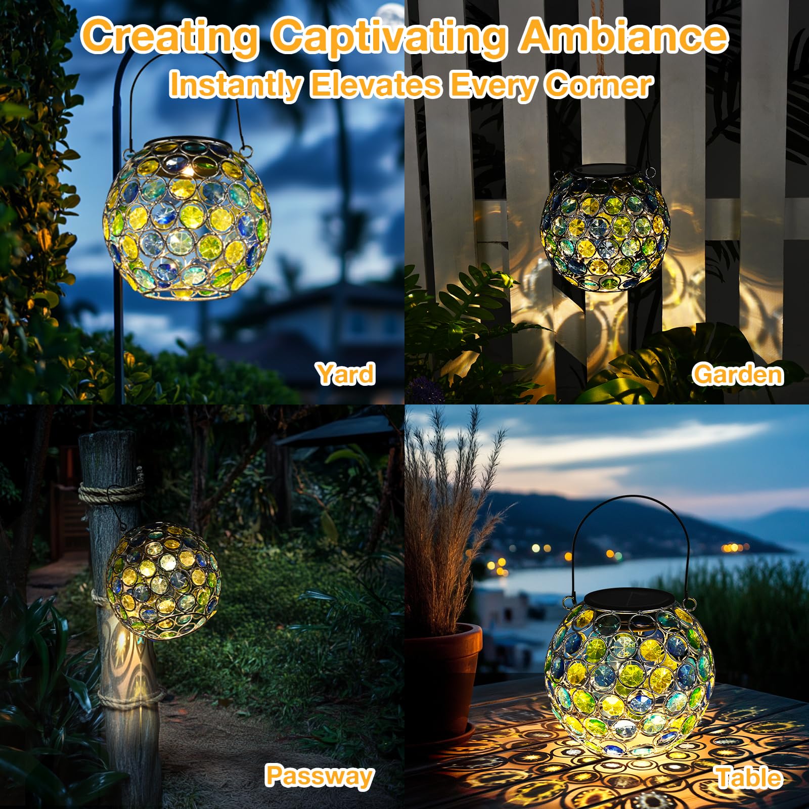 Uspring Crystal Mosaic Solar Lanterns Outdoor Waterproof Decorative Hanging Solar Lights For Outside  Gifts For Women Mom Grandma Garden Decor For Patio Backyard Porch Pathway Lawn Walkway  Blue