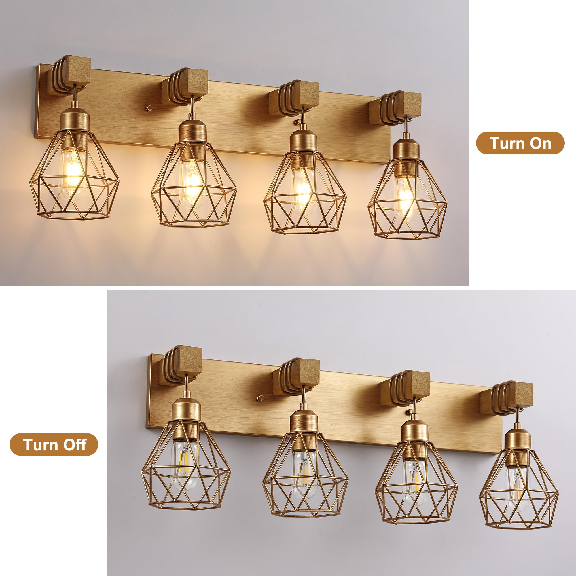 maesta 4-Light Gold Bathroom Vanity Light Fixtures, Elegant Metal Sconces for Living Room, Bedroom, Hallway - Model MA021-S-G-4