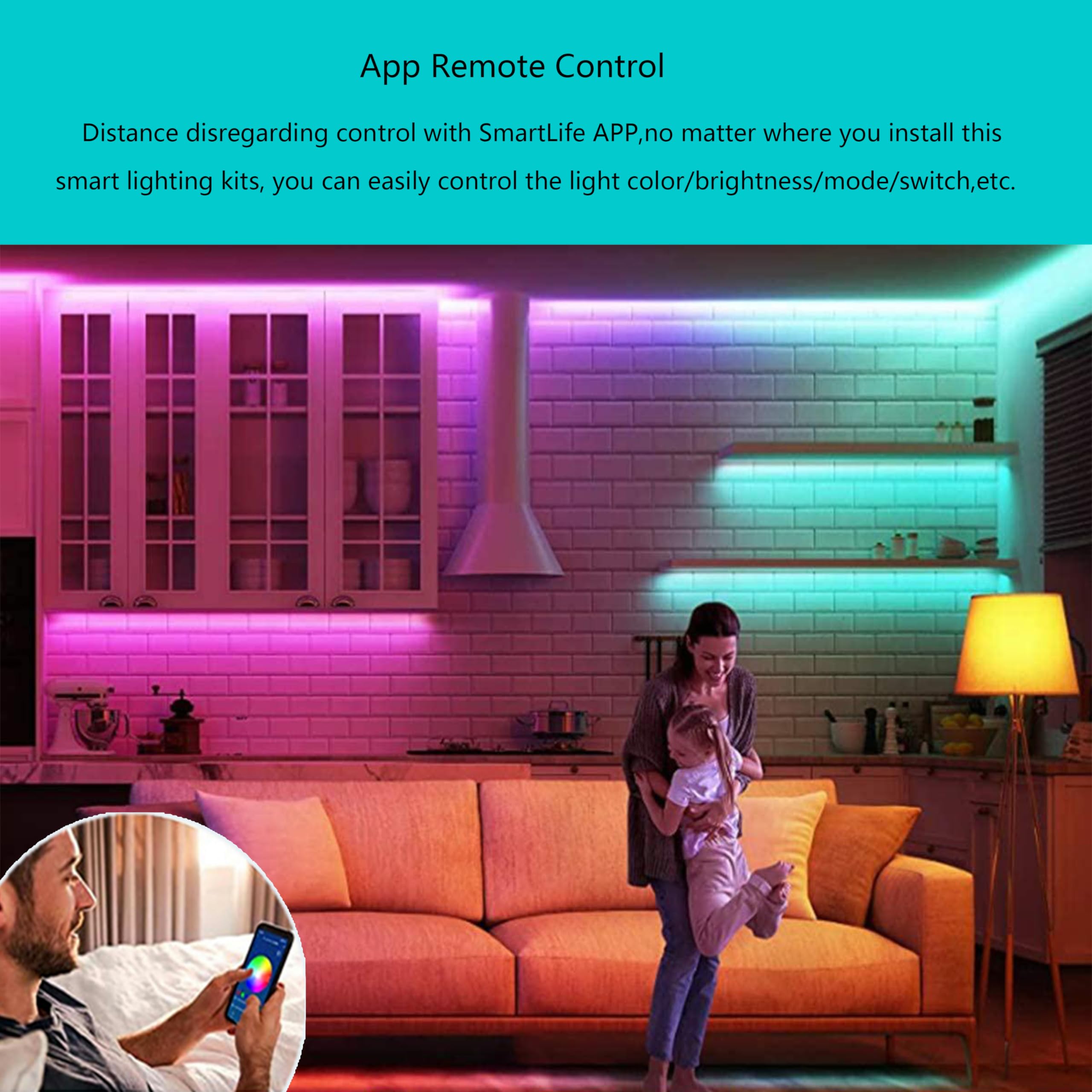 LAMPAOUS LED Cabinet Lighting RGB Light Bar, 6 Pack, Aluminum, Dimmable, Linkable, Works with Alexa & Google, Model YF-P-CA-06