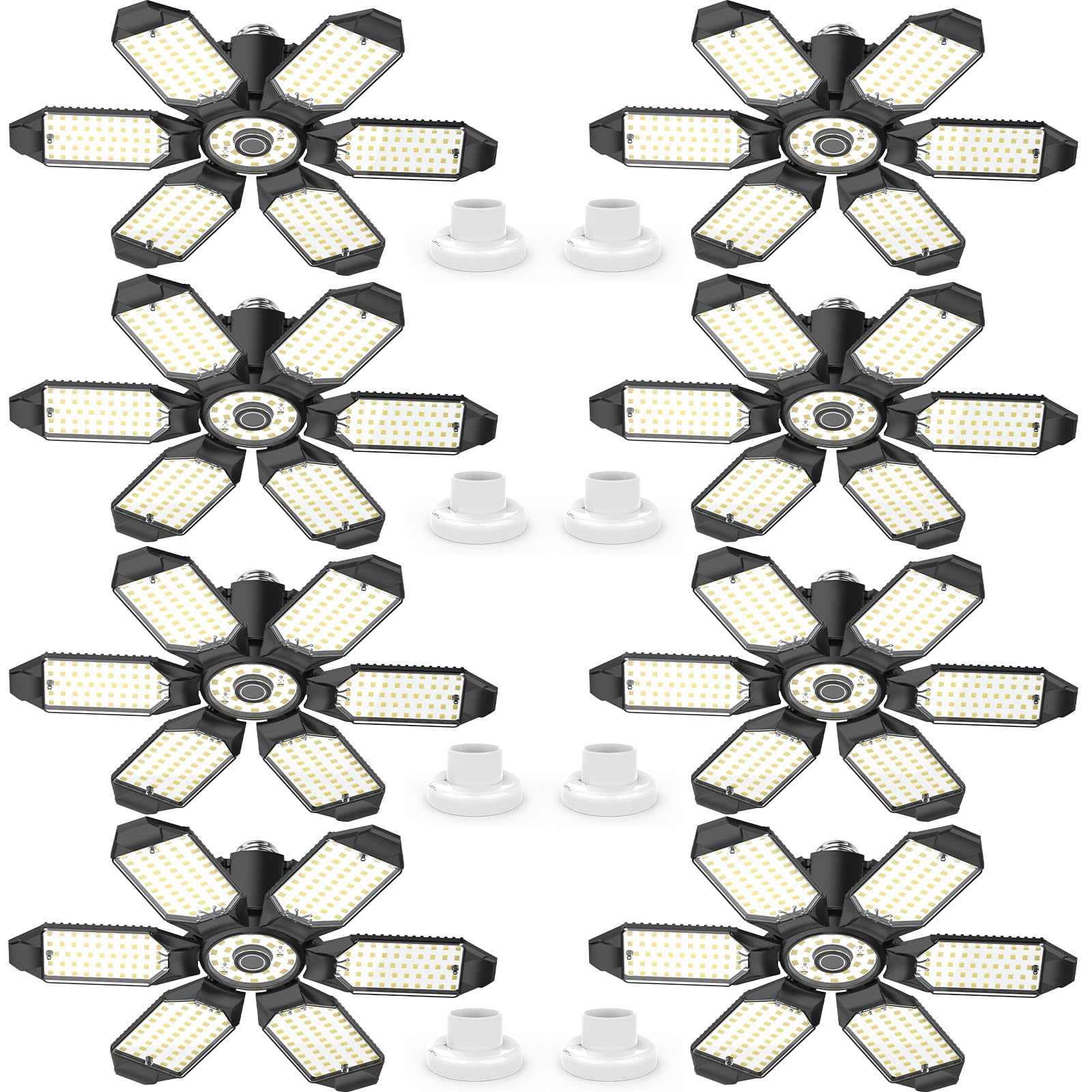 LUCORUSC Led Garage Lights 8 Pack 200W Super Bright Ceiling Led Shop Lights, E26/E27 Base, 6500K, 22000LM Deformable Garage Ligh