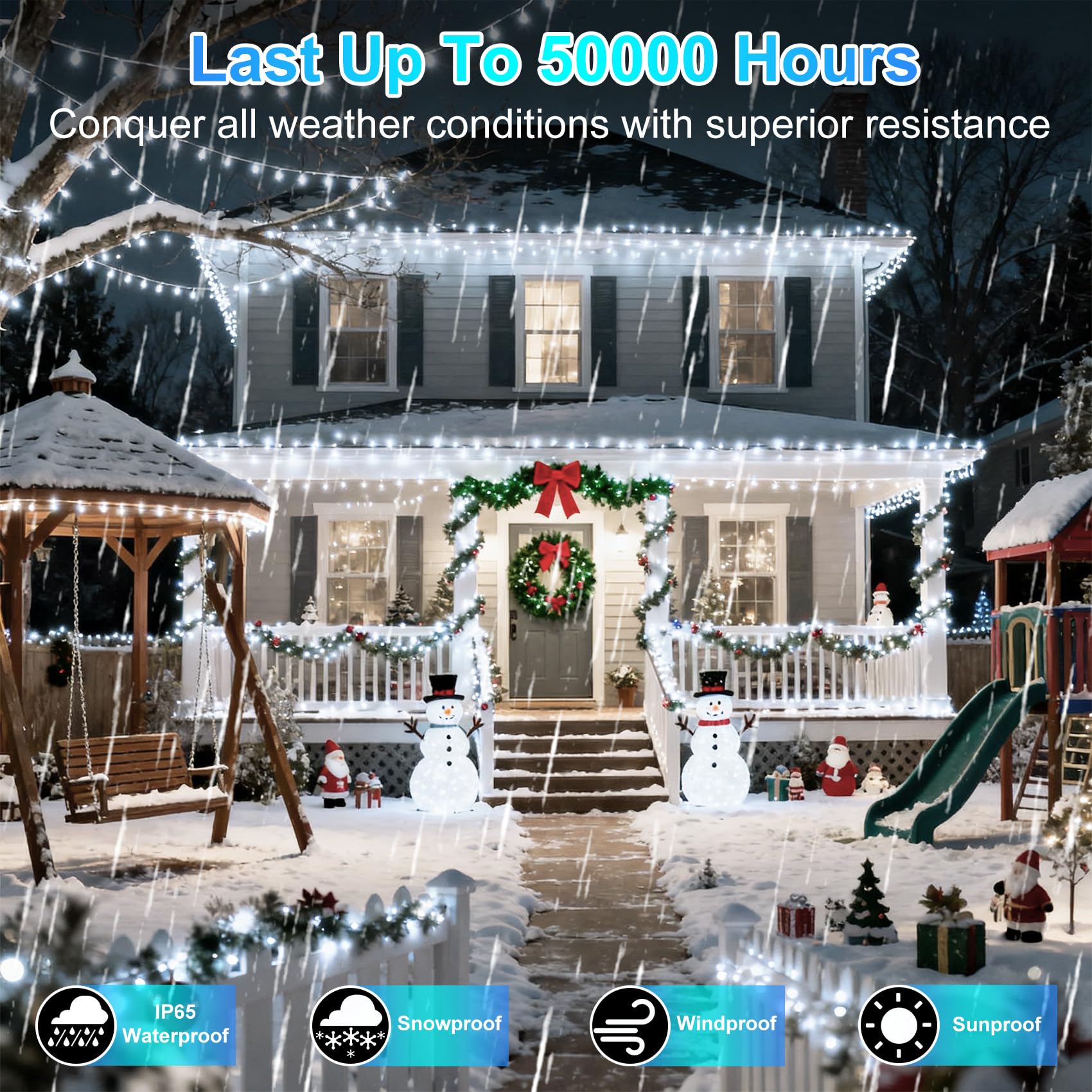 340 Led 90Ft Christmas String Lights Outdoor  12 Pro Modes And Timer Memory & Brightness  Plug In Outdoor Waterproof Clear Wire Twinkle Light For For Xmas Yard Tree Wedding Party Decor (Cool White)