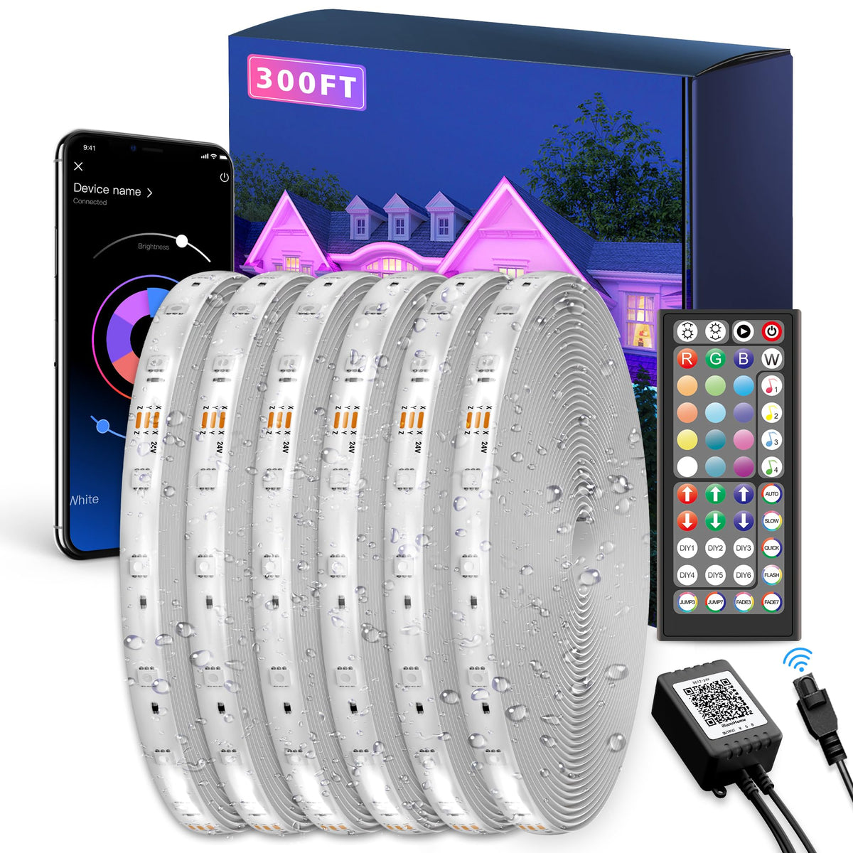 MuliVid Waterproof Outdoor led Strip Lights,300ft led Lights IP65 with App Control and Remote,RGB Color Changing Waterproof Led 