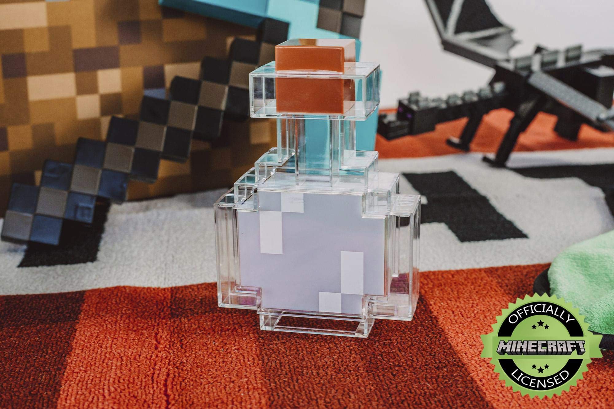 Minecraft Color-Changing LED Desk Lamp, 7 Inch Night Light, Clear Plastic, Model 16095