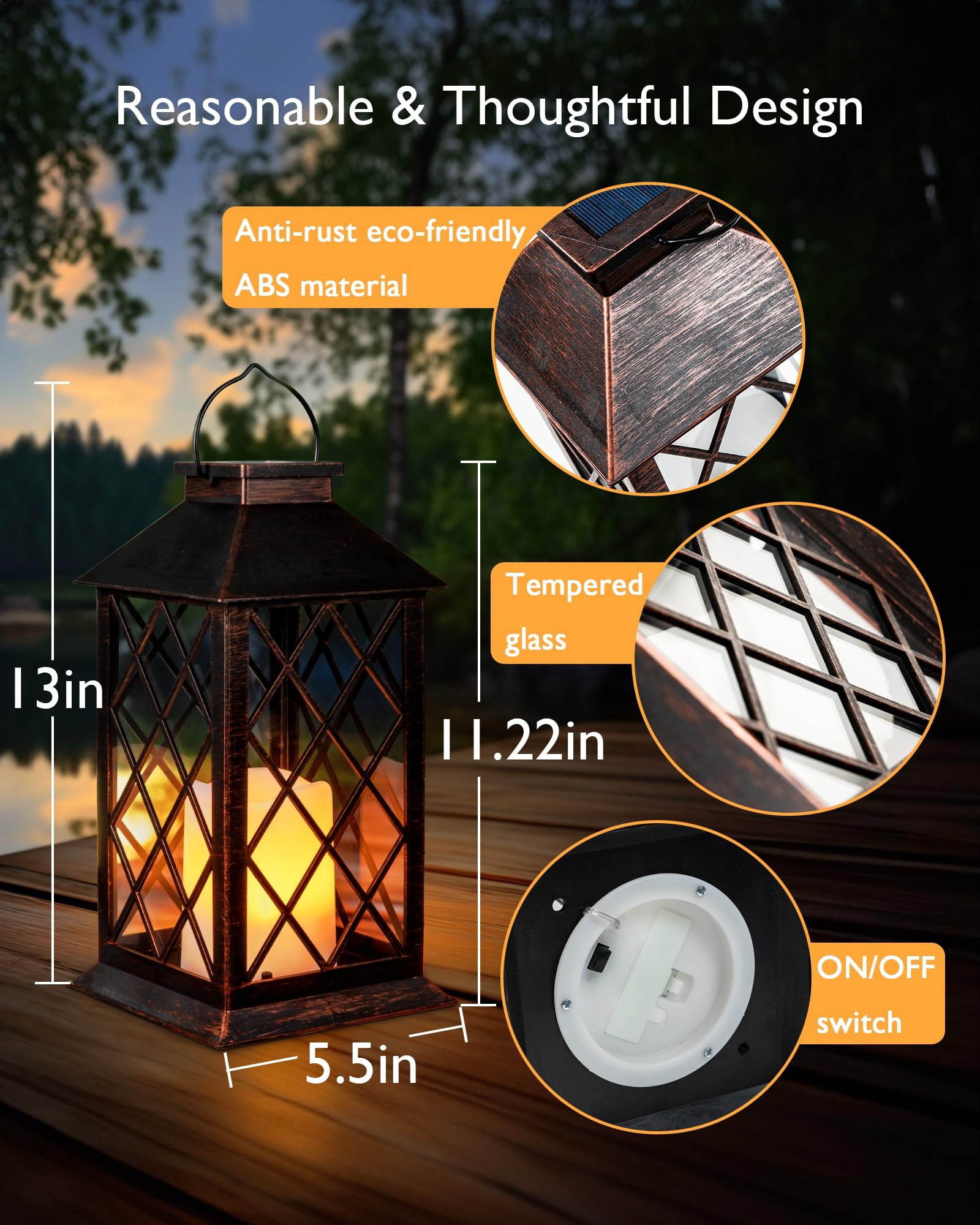 Homemory Solar Lanterns Outdoor Waterproof Hanging With Flickering Flameless Candles, 2 Pack 13'' Garden Outdoor Lantern Decorat