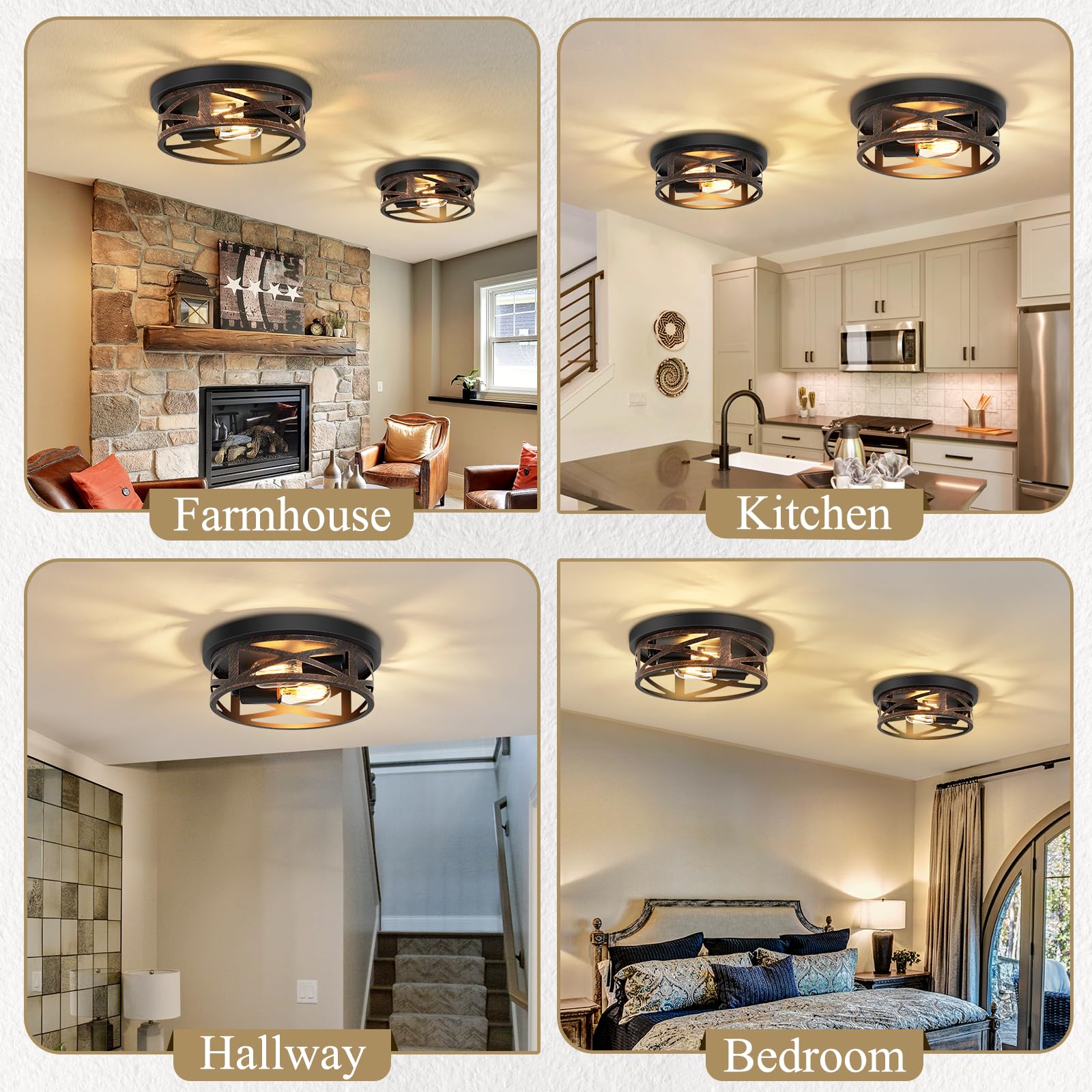 Skejao Flush Mount Ceiling Light Fixture,Vintage Metal Black 2-Light Hallway Light Fixtures Ceiling,Rustic Retro Light Fixtures