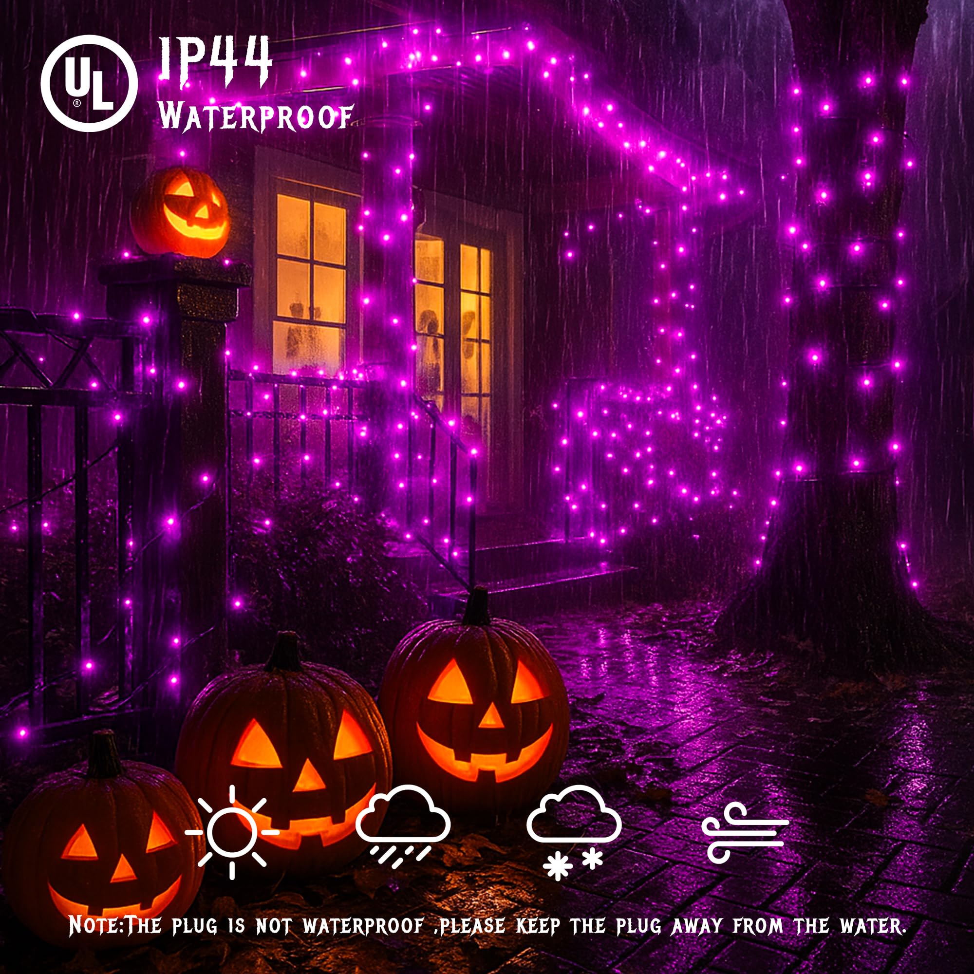 Hopolon Mini Lights, 50 Count 13 FT Incandescent String Lights, Purple, Waterproof Black Wire for Halloween & Christmas D?or