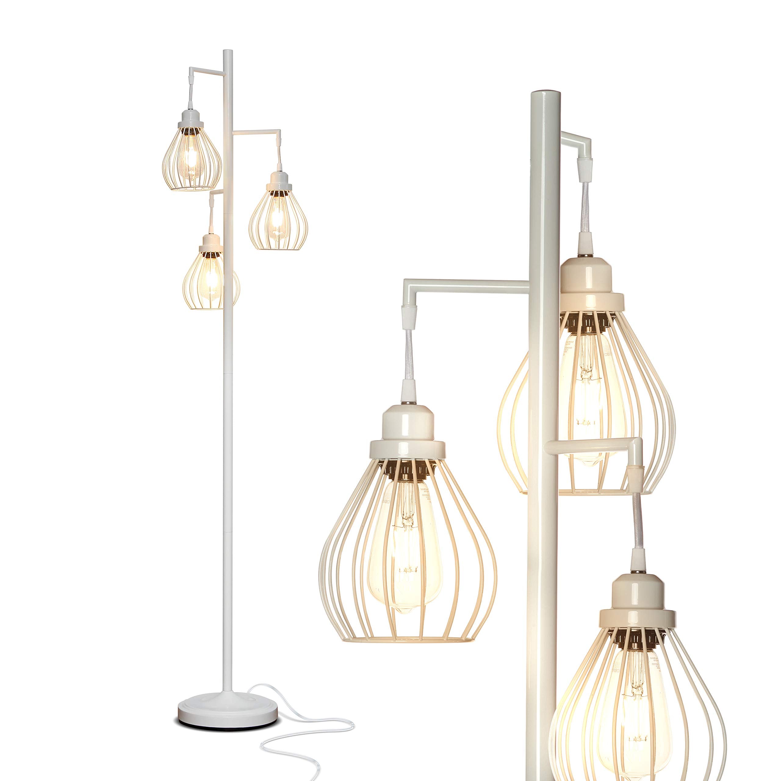 Brightech Teardrop LED Floor Lamp - Tree Standing Lamp with 3 Elegant Cage Heads & Edison Bulbs - Standing Lamp for Living Rooms