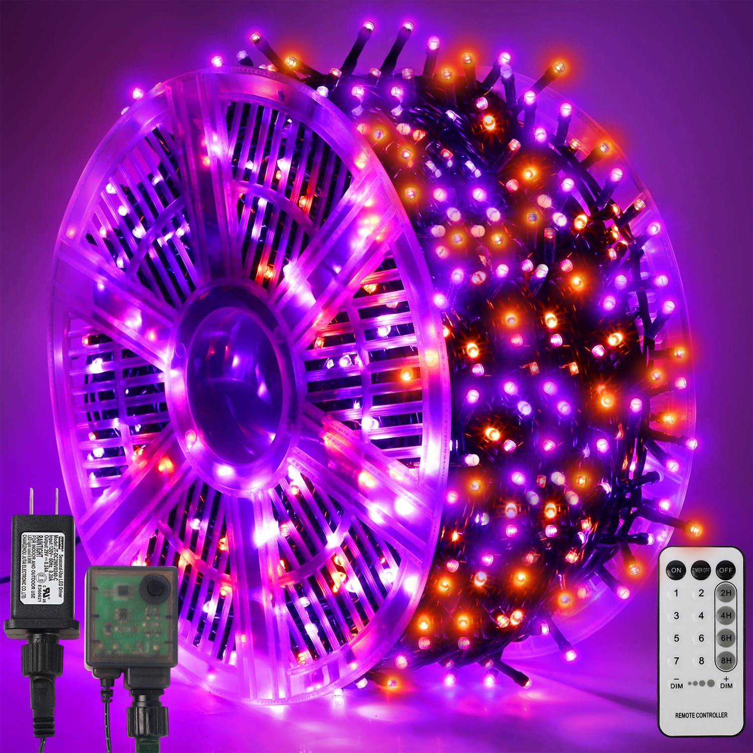 Waterglide 1000 Led Halloween String Lights, 328 Ft, Remote, Waterproof, Orange & Purple