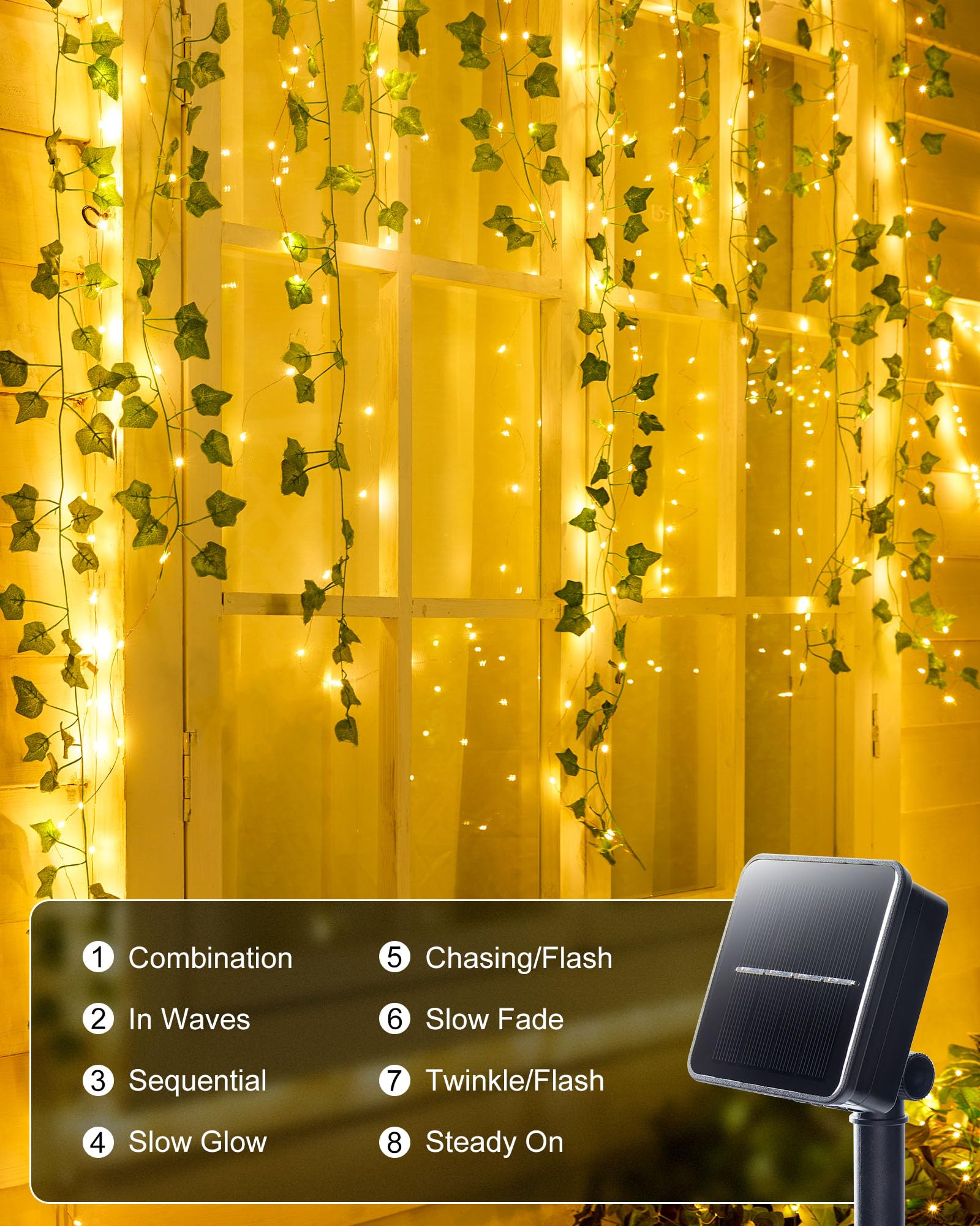 Minetom Solar String Lights For Outside, 6 Packs Total 198Ft 600 Led Outdoor Solar Fairy Lights, 8 Modes Balcony Lights For Tree Patio Christmas Party Wedding Decor (Warm White)