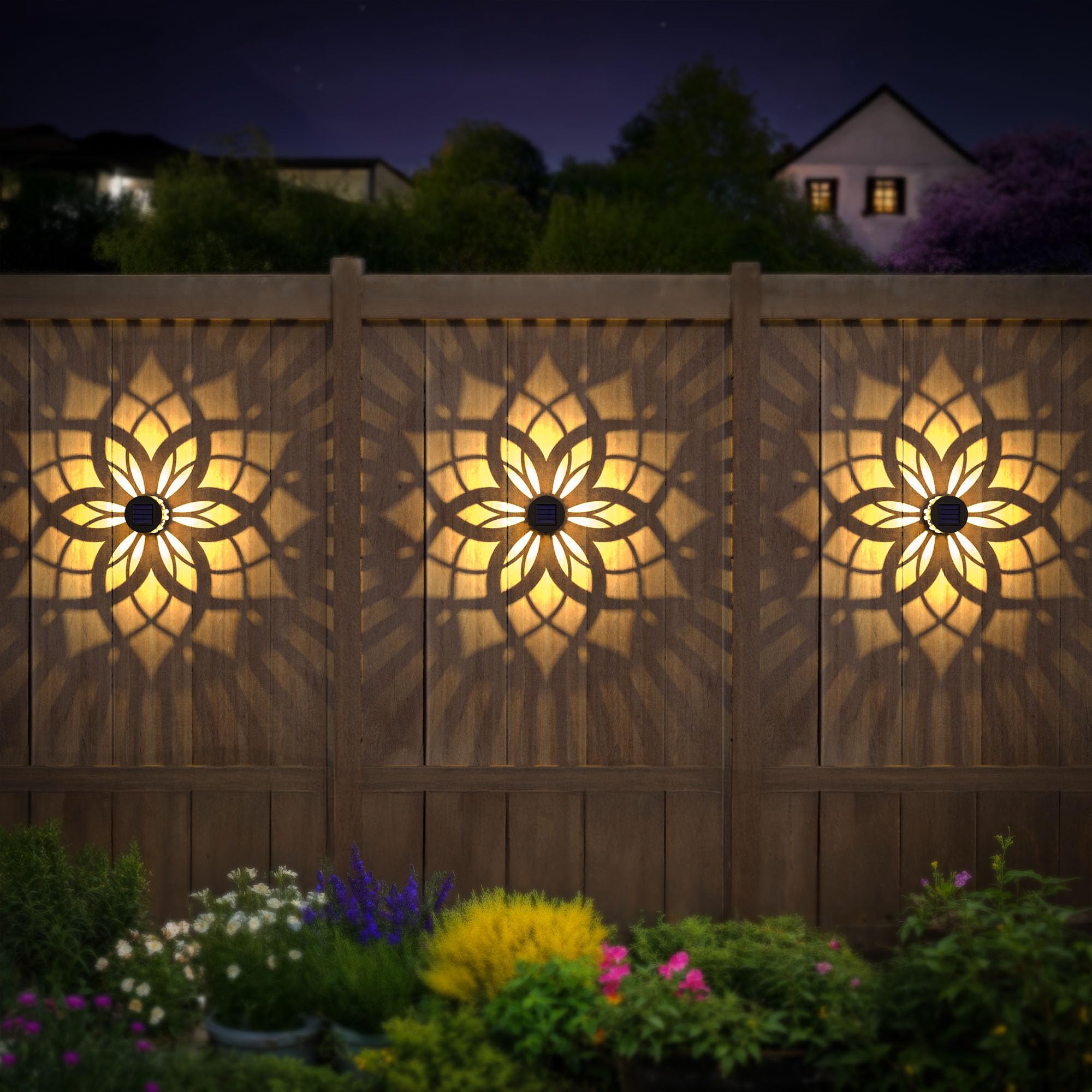 2 Pack Solar Fence Lights Metal Solar Powered Outdoor Wall Deck Step Lights Mandala Theme Waterproof Fence Light For Garden Post Patio Backyard Yard Decor  Gardening Gifts For Women Mom Grandma