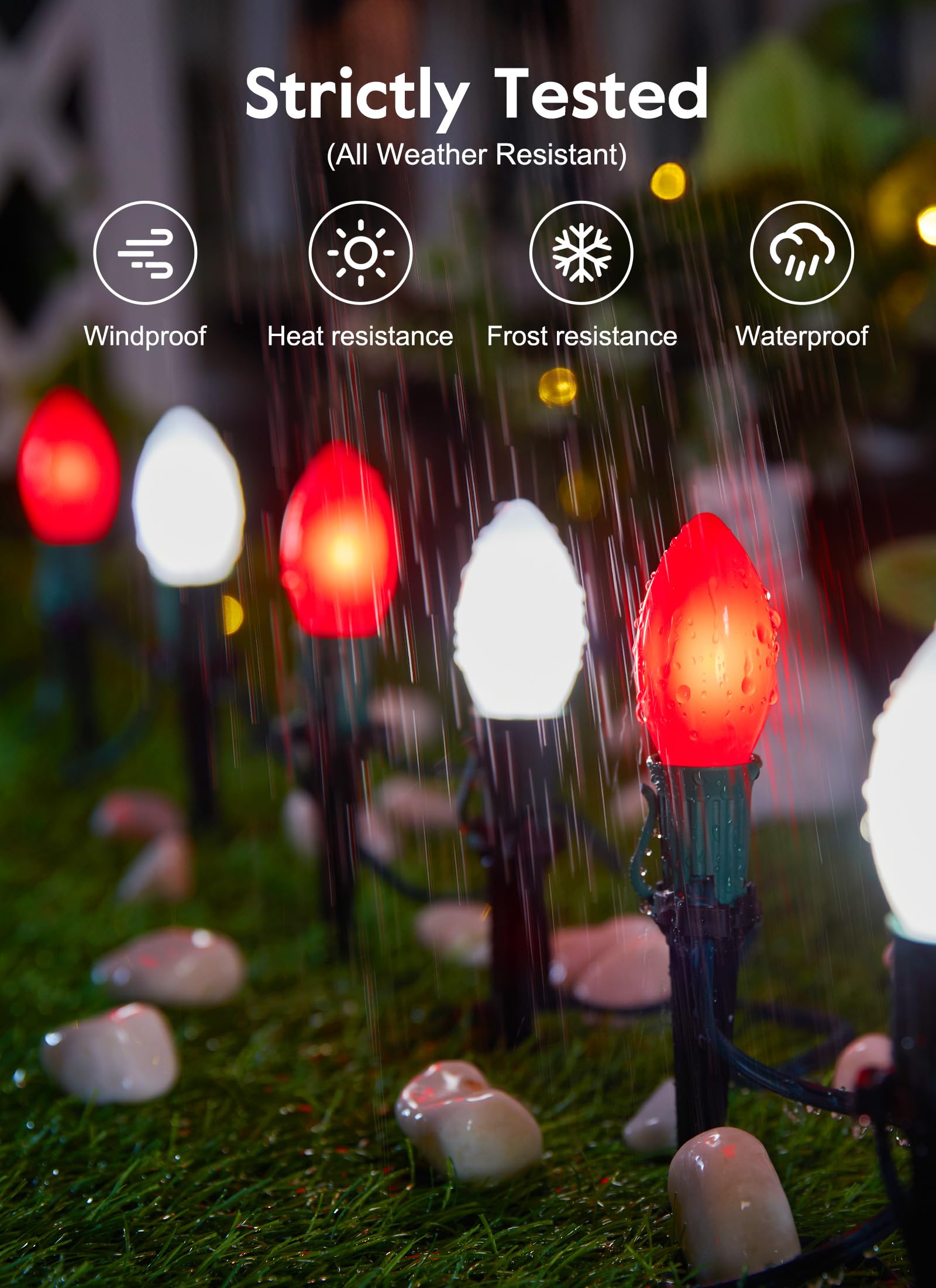 Brightown C9 Christmas Lights, 20 LED Bulbs, 25.7 Ft Connectable Outdoor Pathway Decorations, Red and White, Model GY-C-50.6-U-B1