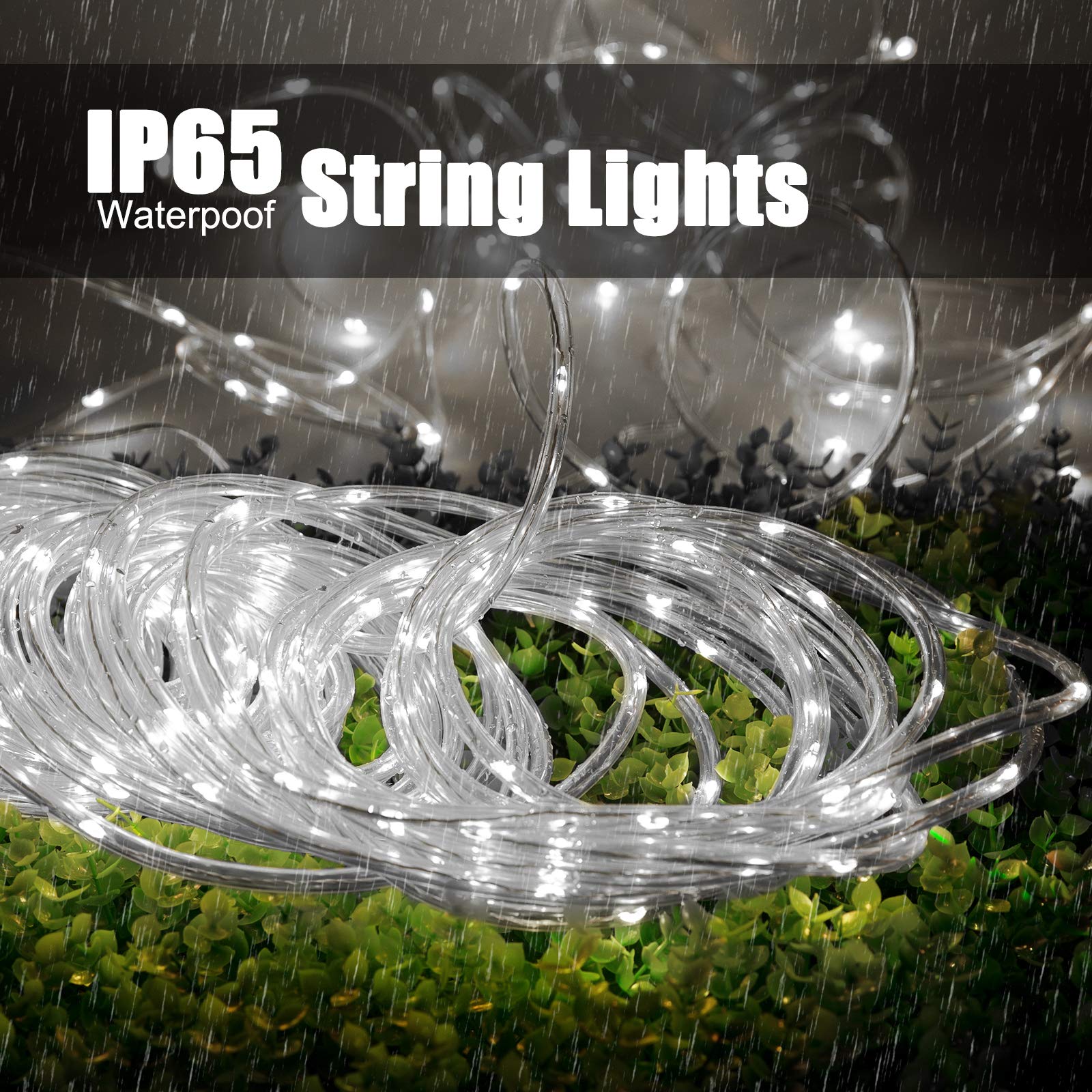 Brightown Solar Rope String Lights, 200 LED, Waterproof, 72Ft, Copper Wire, 8 Lighting Modes, Pure White, 1 Pack