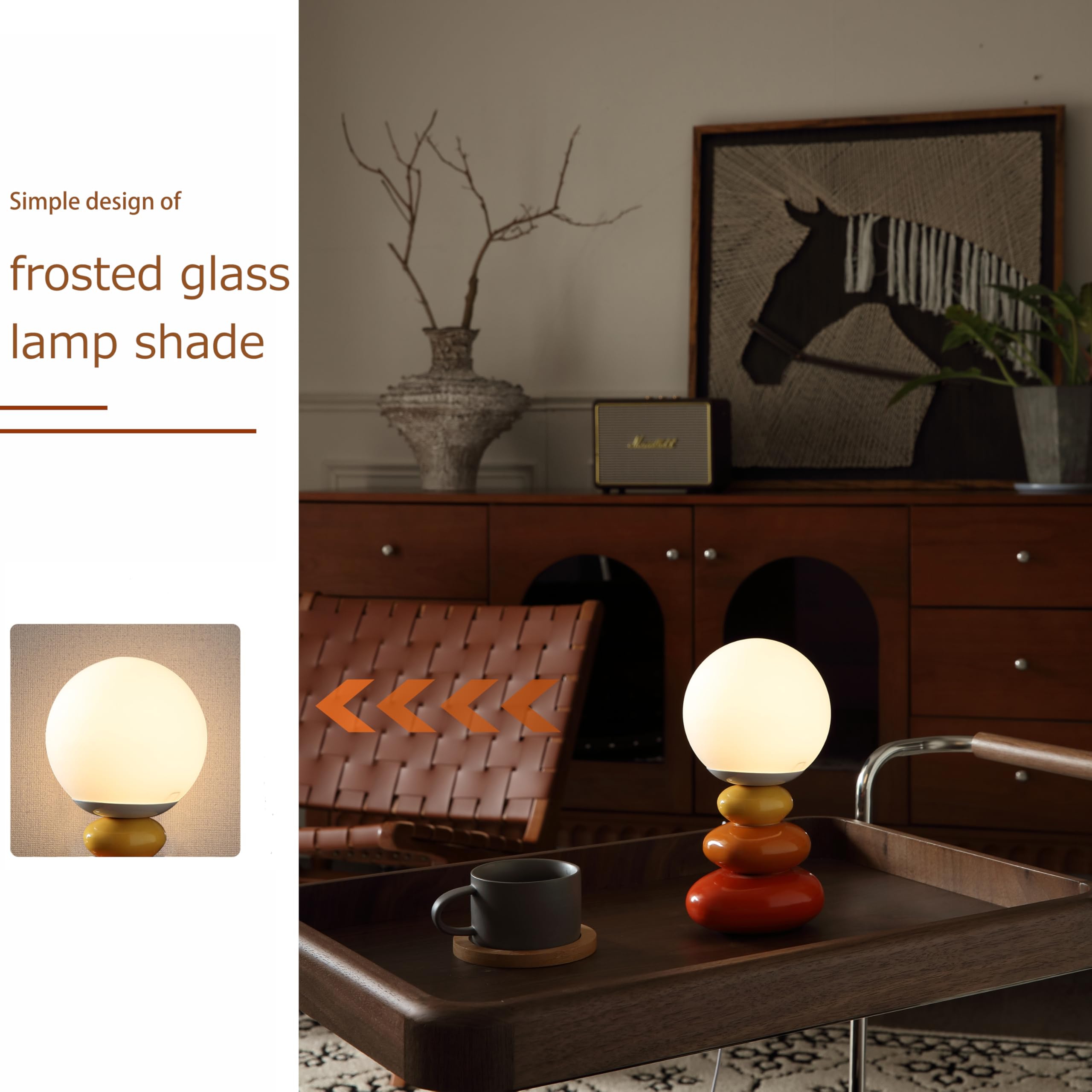 Mgchayoli Aesthetic Cute Small Lamp Modern Orange Cool Funky Stacked Stone Ceramic Table Lamp Unique Novelty Nightstand Bedside
