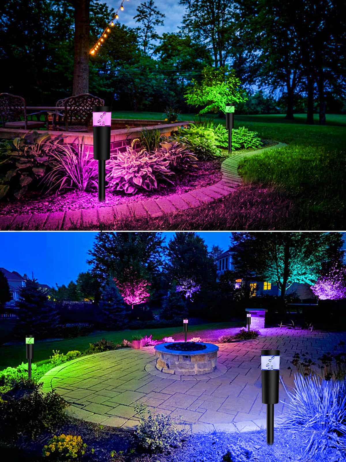 DOREIO 5W RGBW LED Bollard Path Lights, 8 Pack, 12V Waterproof Color Changing Landscape Lighting for Garden Yard