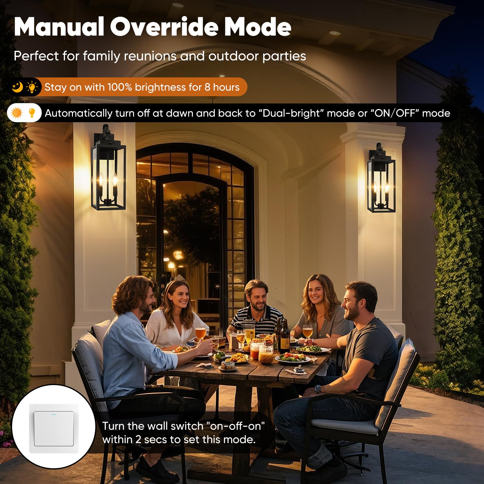 Beslowe 17.5  Upgraded Motion Sensor Outdoor Wall Lights  Dusk To Dawn Porch Lights Outdoor Wall Sconces  3 Lighting Modes Exterior Lighting Fixtures With Hooks  Black Outside Lights For House  2-Pack