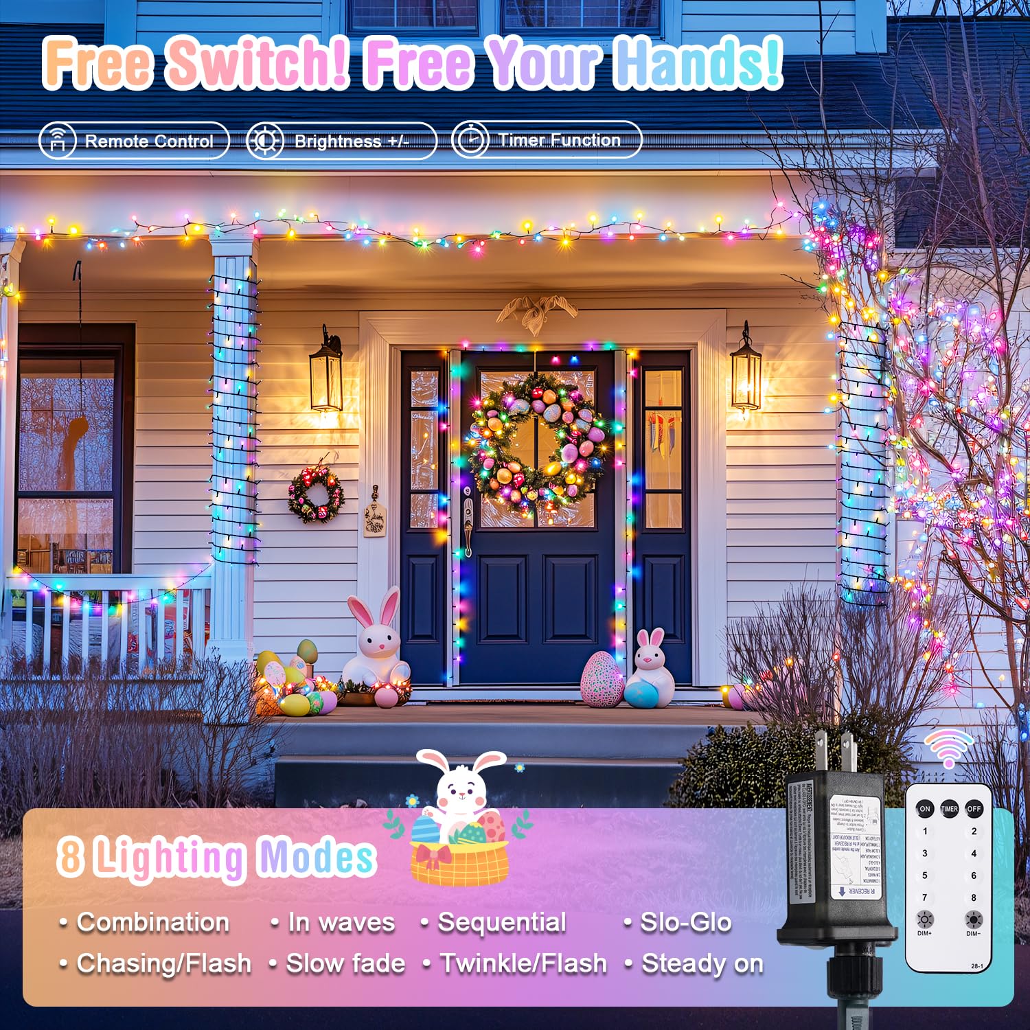 Jmexsuss 400 Led Easter Lights Plug In, 132Ft Multicolor Easter Lights String With Remote, Colorful String Lights For Bedroom Tr