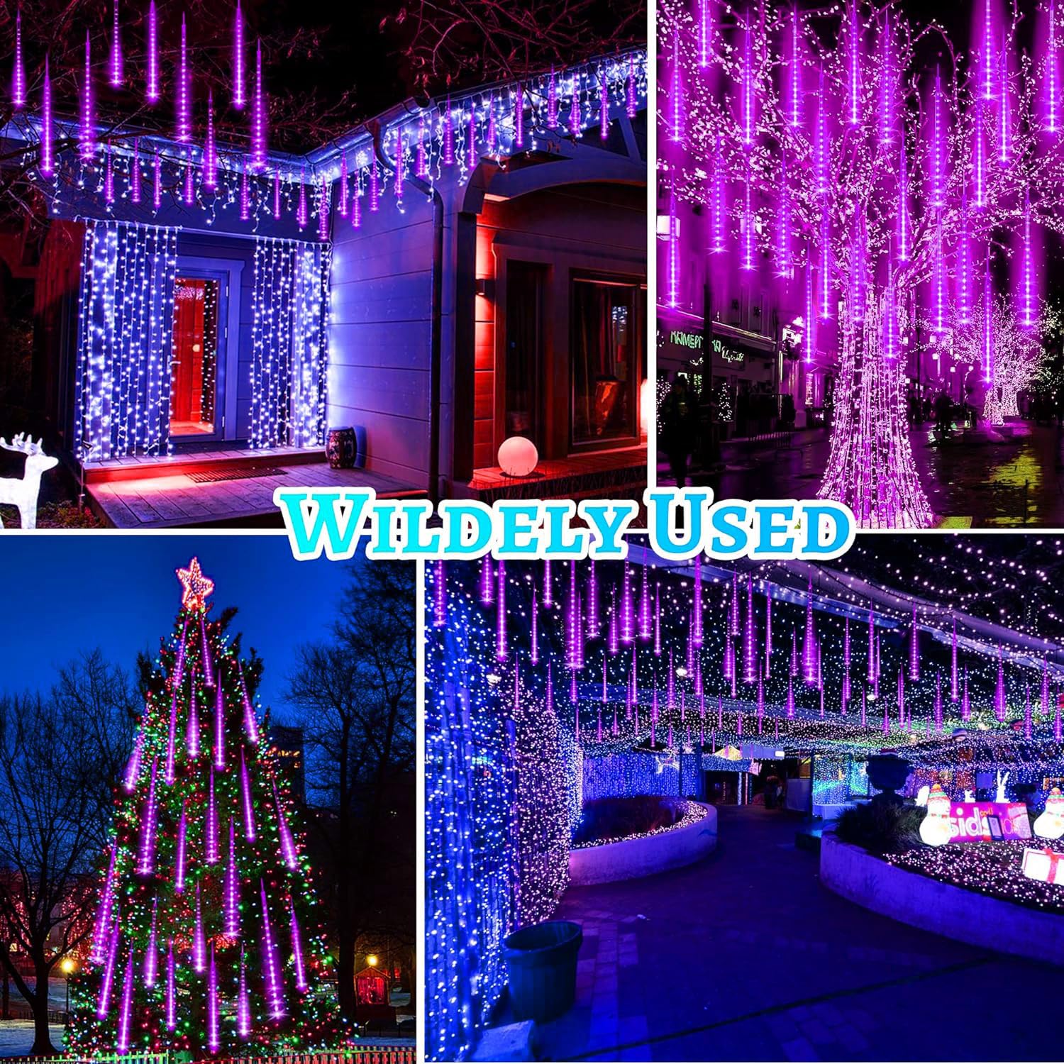 Roytong Christmas Purple Meteor Shower Rain Lights, 10 Tube 360 Led 12 Inch For Outdoor Halloween Falling String Raindrop Decor,