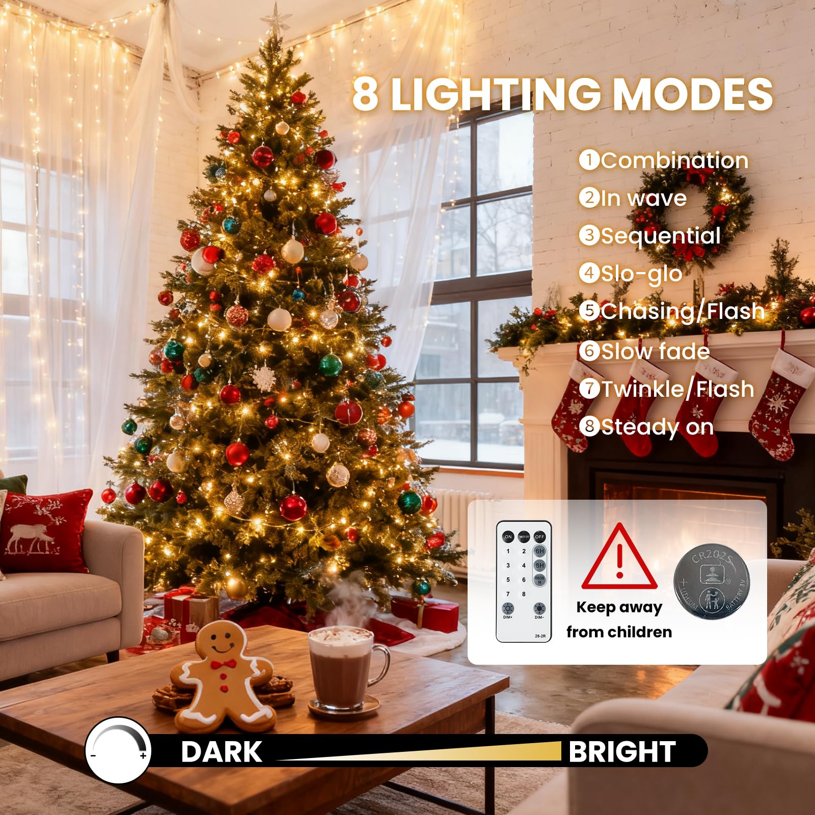 Dailyart 3000 LED Fairy Lights - Waterproof Warm Twinkle String Lights with Timer & Remote, Black Wire, 195Ft for Decorations