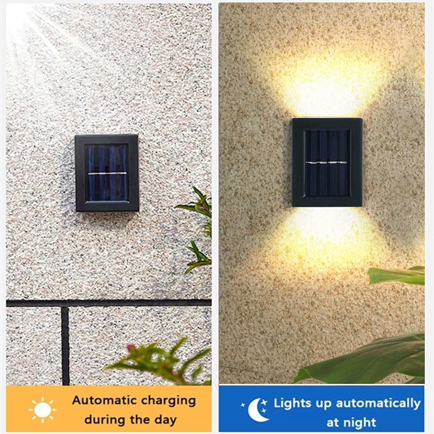 ASLIDECOR Solar Wall Lights 4 Pack, Waterproof LED Up Down Lamps for Outdoor Patio, Black Modern Design with Sunlight Sensor