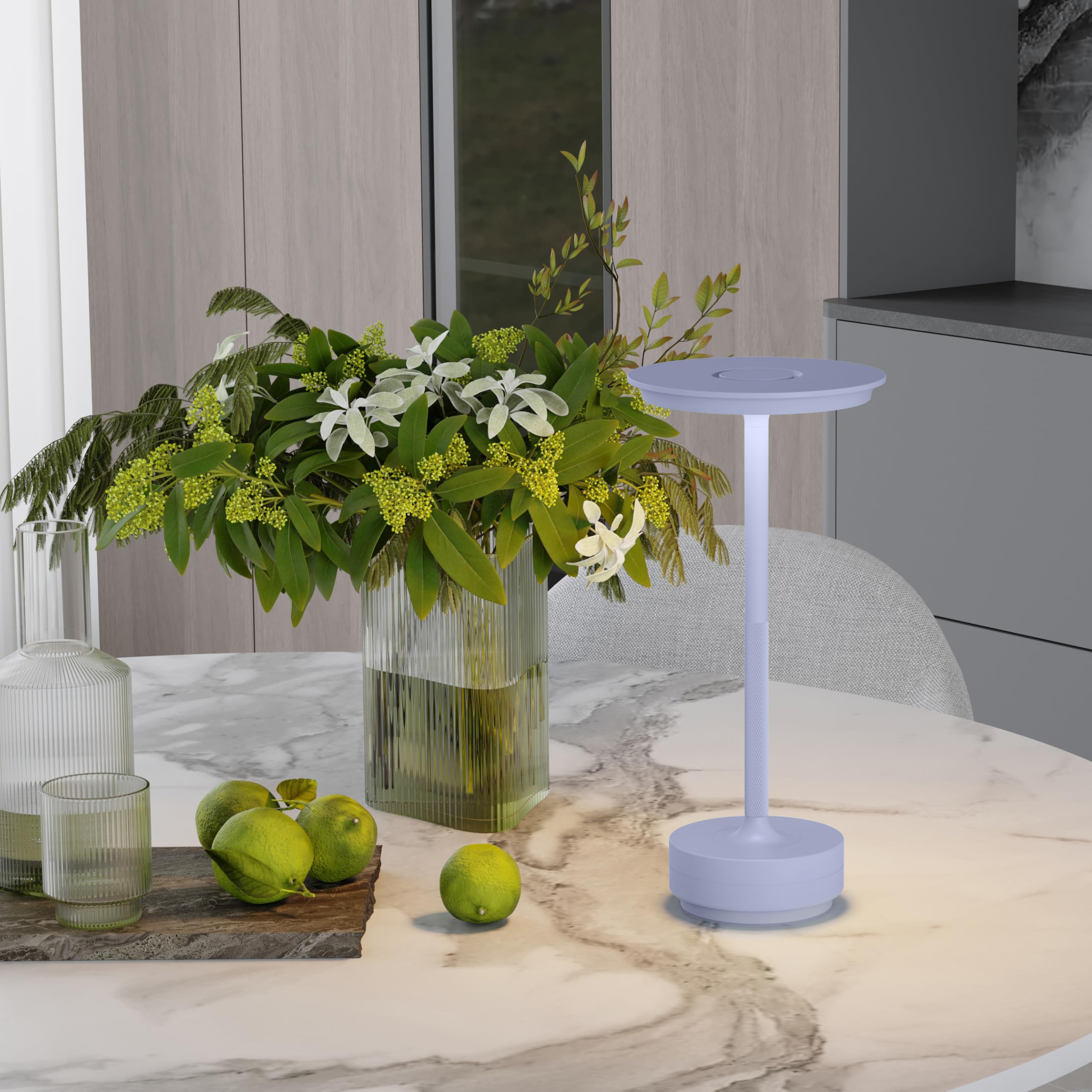 TBBGA Rechargeable Table Lamp, 5000mAh, 3 Color Dimming, Aluminum, Model T106C, Portable, Light Purple