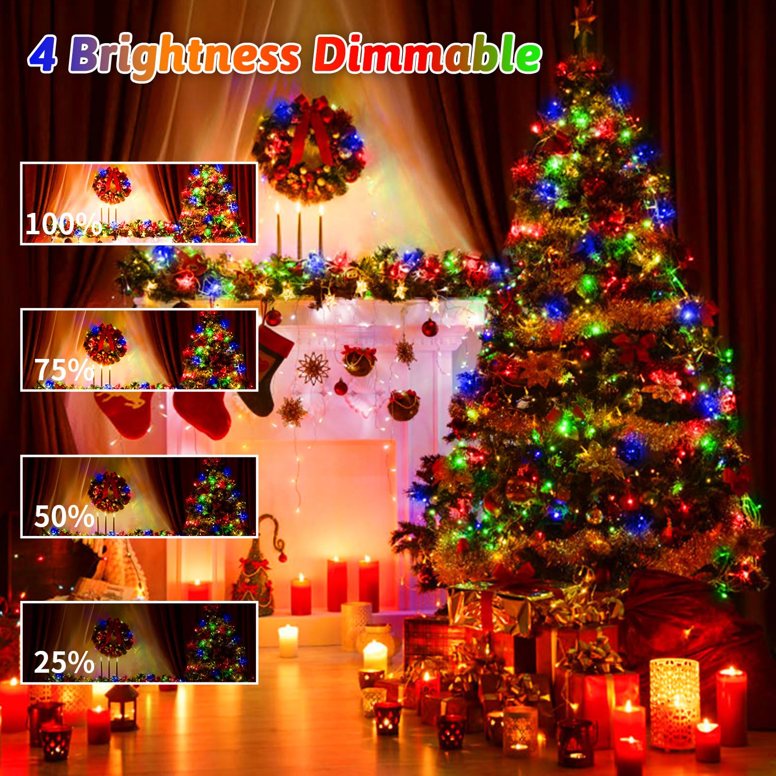 262Ft 800 Led Christmas Lights Outdoor String Lights 8 Modes & Timer Twinkle Fairy Lights Plug In Waterproof Led String Lights For Xmas Yard Tree Patio Wedding Holiday Party Decorations (Multicolor)