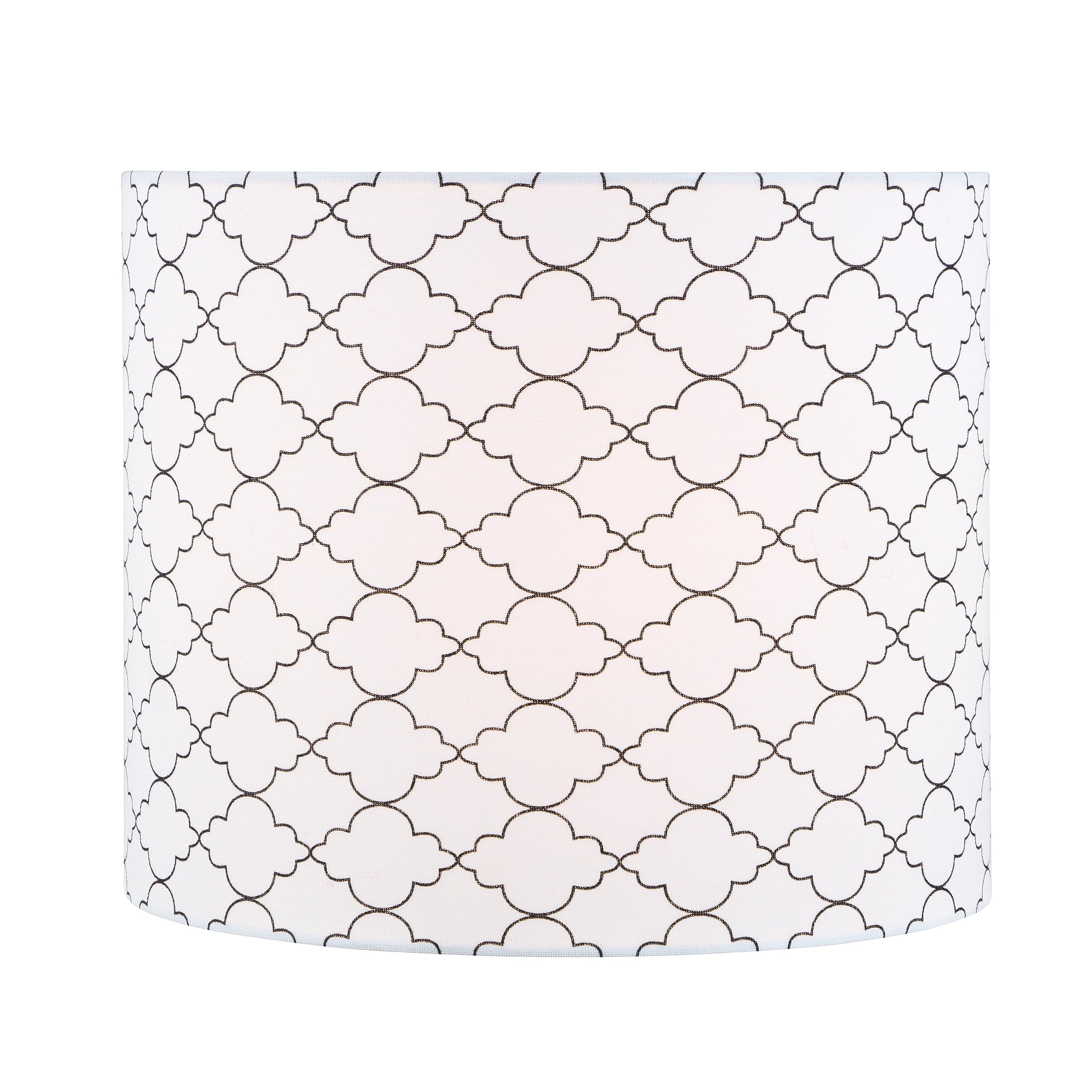 Aspen Creative Drum Lamp Shade, Off White & Black, 12in Wide, Model 31614, Linen Material