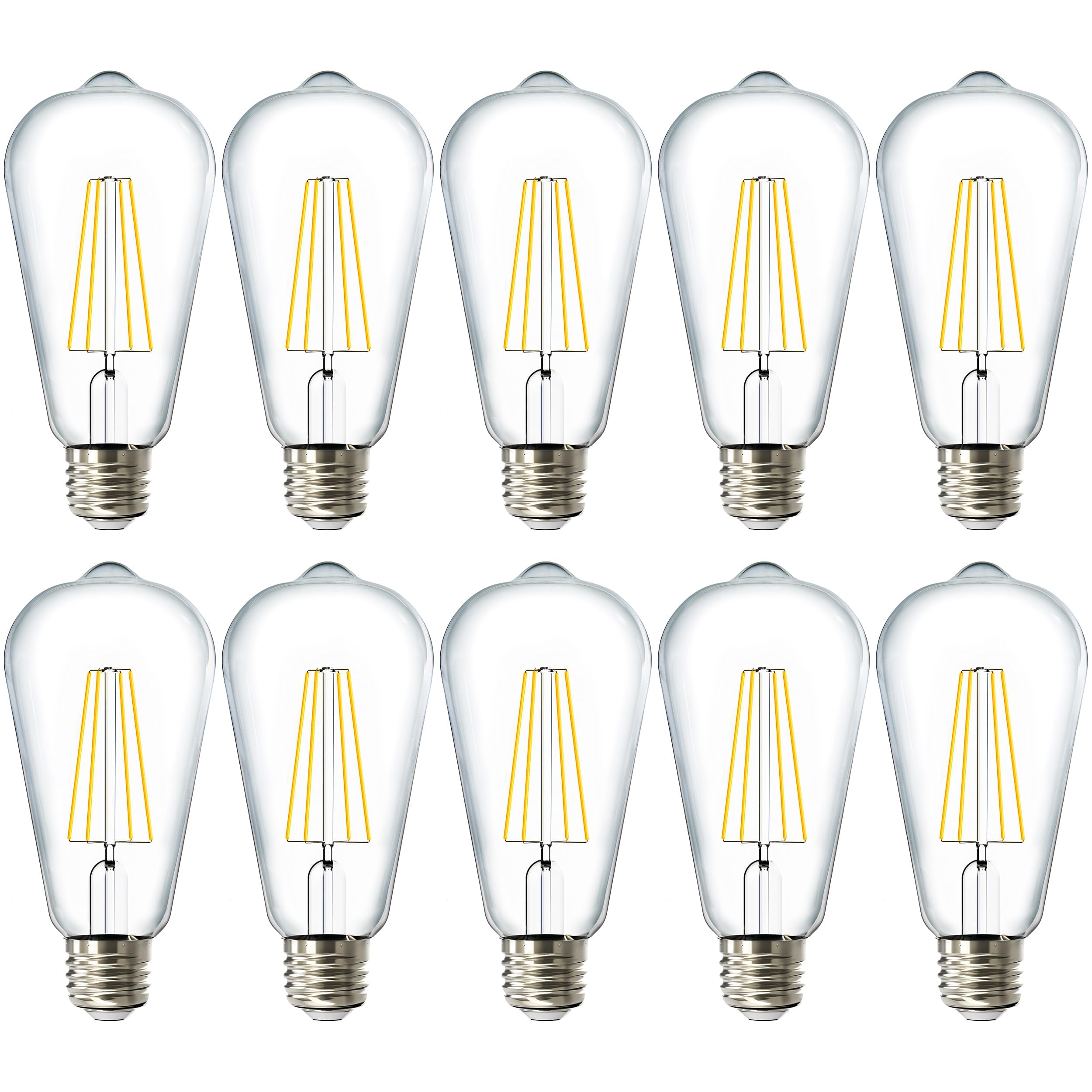 Sunco 10 Pack Edison Bulbs Led St64, Clear Vintage Filament Waterproof Bulb, 800 Lm, 8.5W (60W Equivalent), 2700K Soft White, E2
