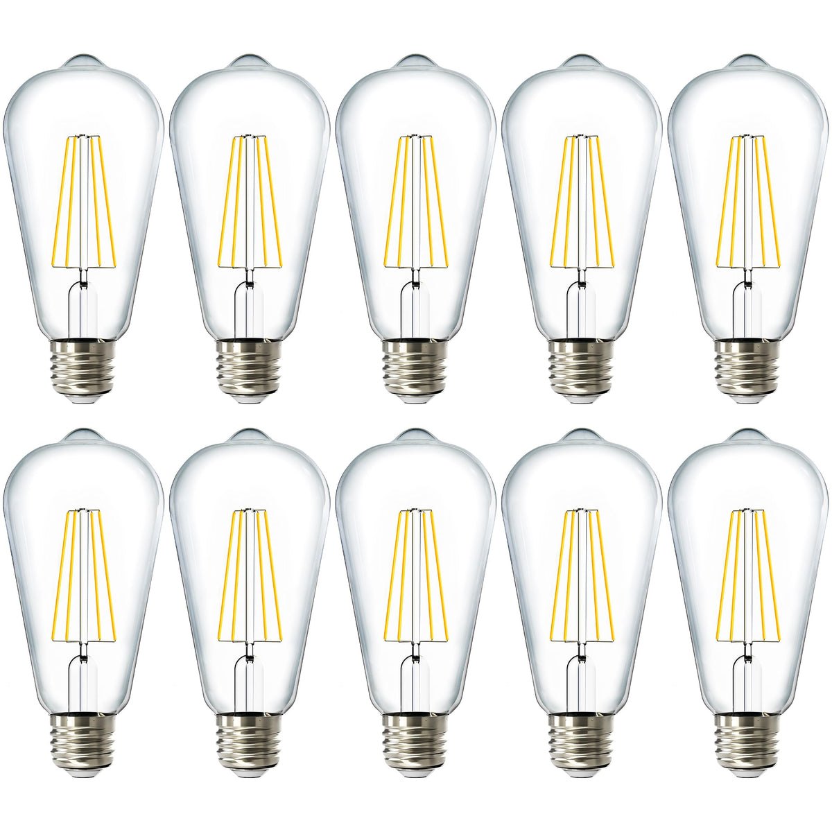 Sunco 10 Pack Edison Bulbs Led St64, Clear Vintage Filament Waterproof Bulb, 800 Lm, 8.5W (60W Equivalent), 3000K Warm White, E2