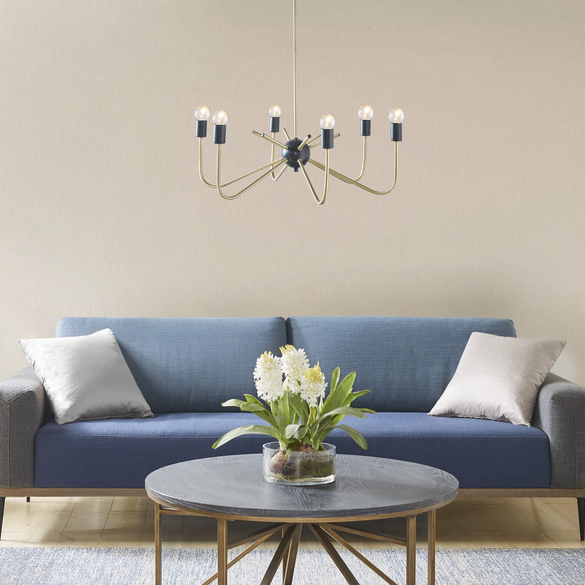 Hampton Hill Alexis Chandeliers for Bedrooms, Adjustable Dining Ceiling Mount Light Fixture, 6 Bulbs Candle Style Hanging Lamp,