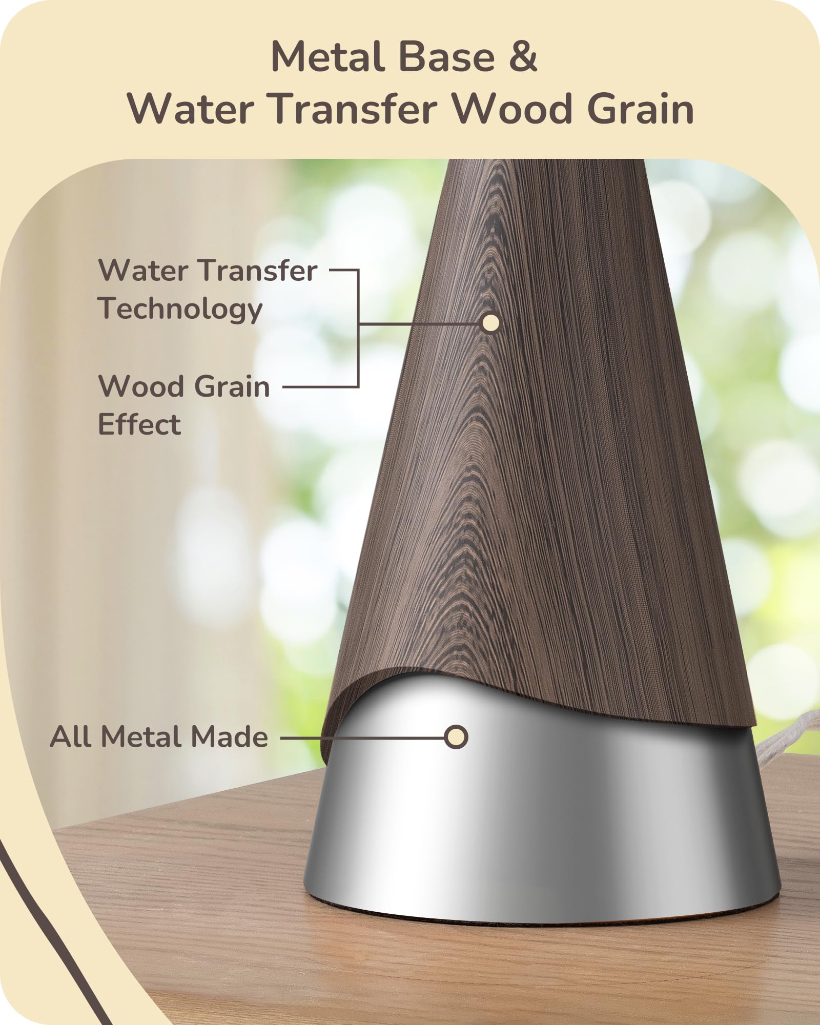 EDISHINE 21.85 Farmhouse Table Lamp, Rustic Bedside Lamp, Water Transfer Walnut Wood Grain Metal Base, Beige Linen Shade, Minima