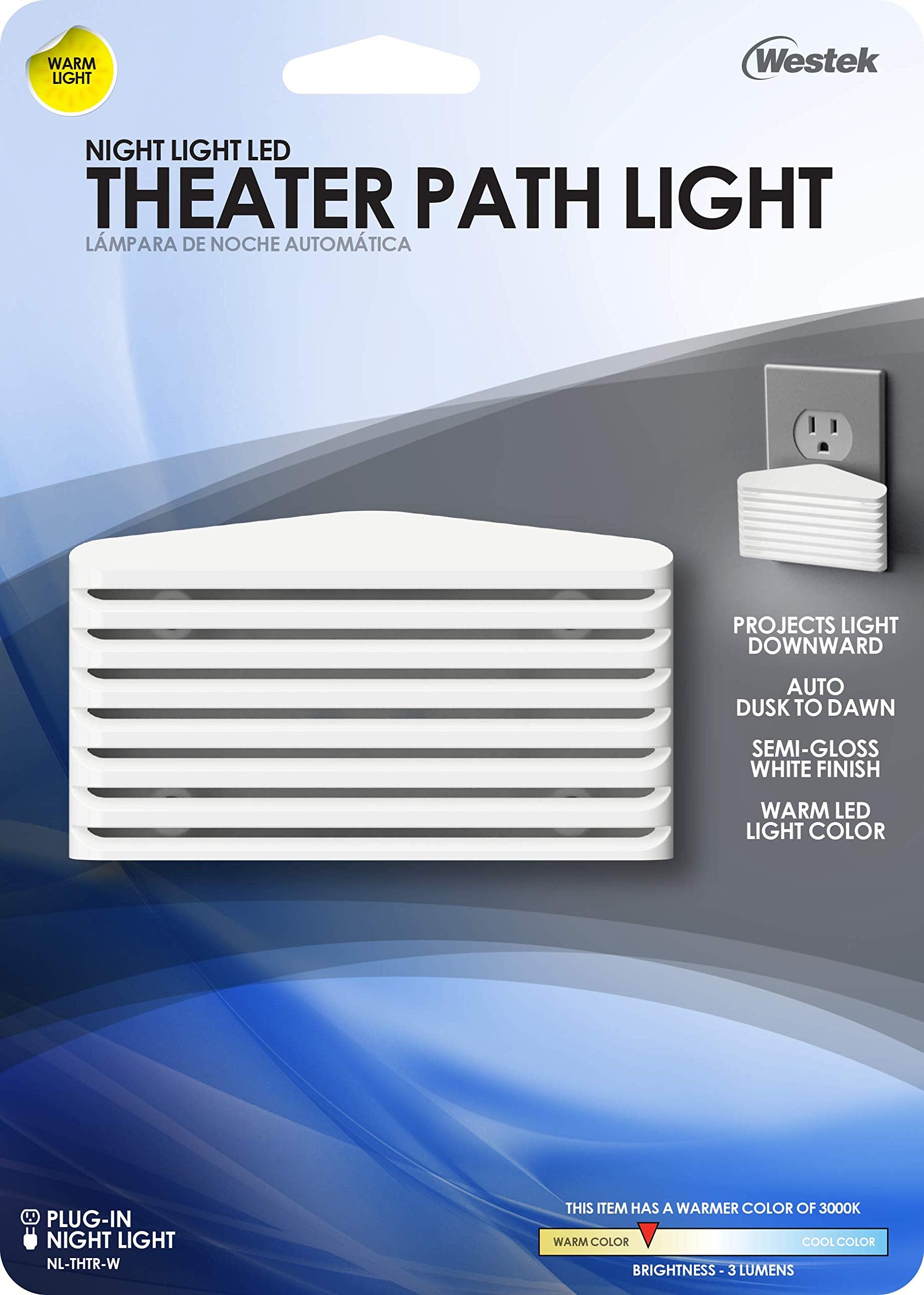 Westek Nite Light Theater Path Night Light, 1 Count, White, Model NL-THTR-W