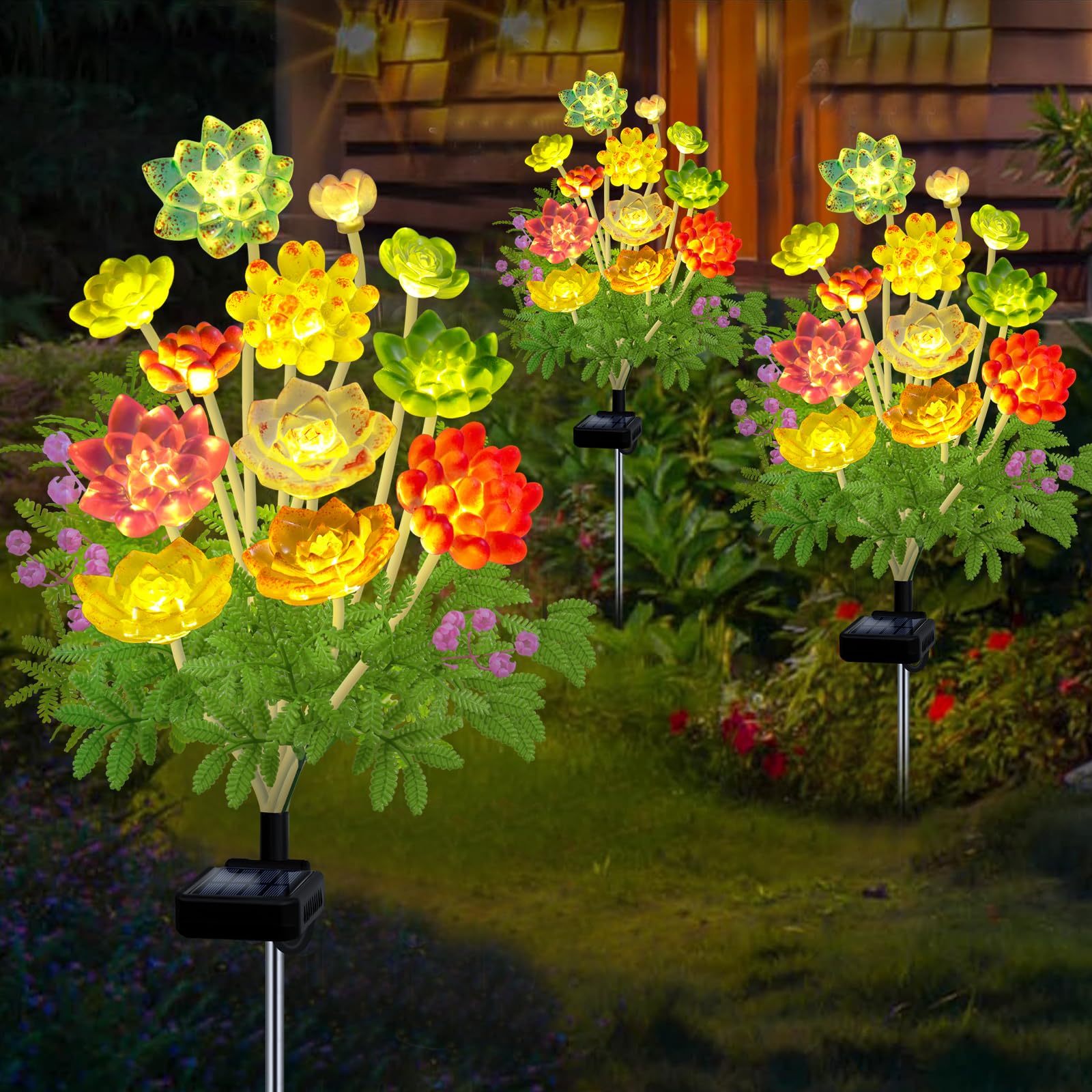 Kohlrabi Solar Garden Lights Outdoor  Upgraded 4 Pack Succulent Solar Lights  Gardening Gifts For Women  Succulent Plant Yard Decor Waterproof For Lawn Patio Pathway