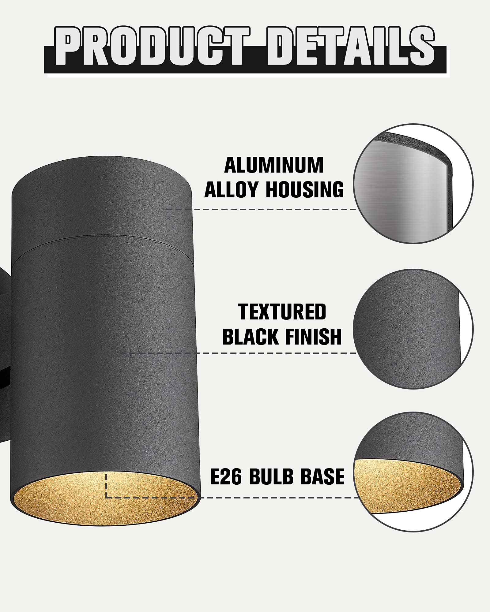 Ken & Ricky Outdoor Wall Sconce, Matte Black Aluminum, 2 Pack, Model KR3309-W-2PK-A, Exterior Light Fixtures for Porch & Patio