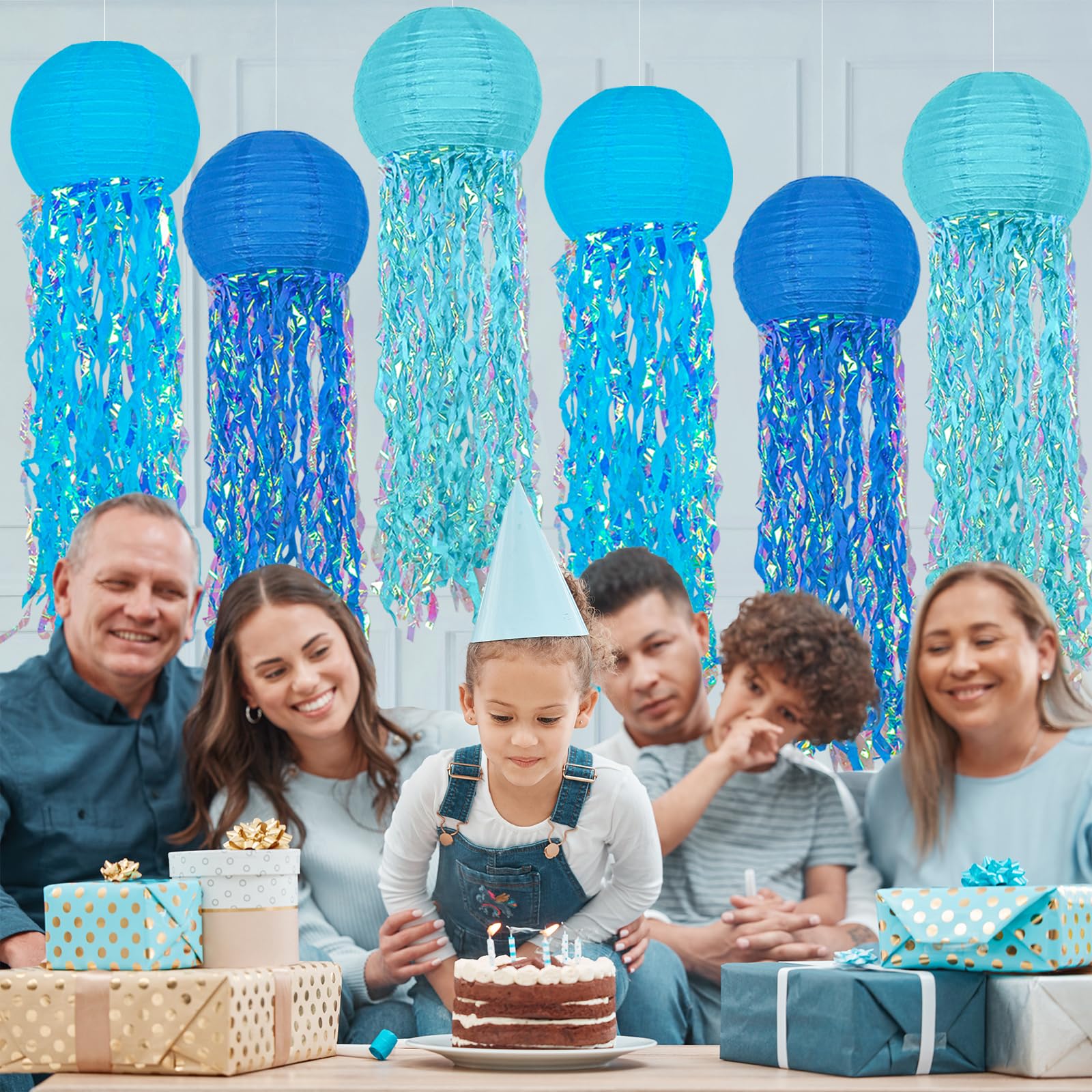 Hanging Jelly Fish Decoration, Blue Jellyfish Paper Lanterns - Jellyfish Decor For Mermaid Theme Party & Under The Sea Ocean Bir