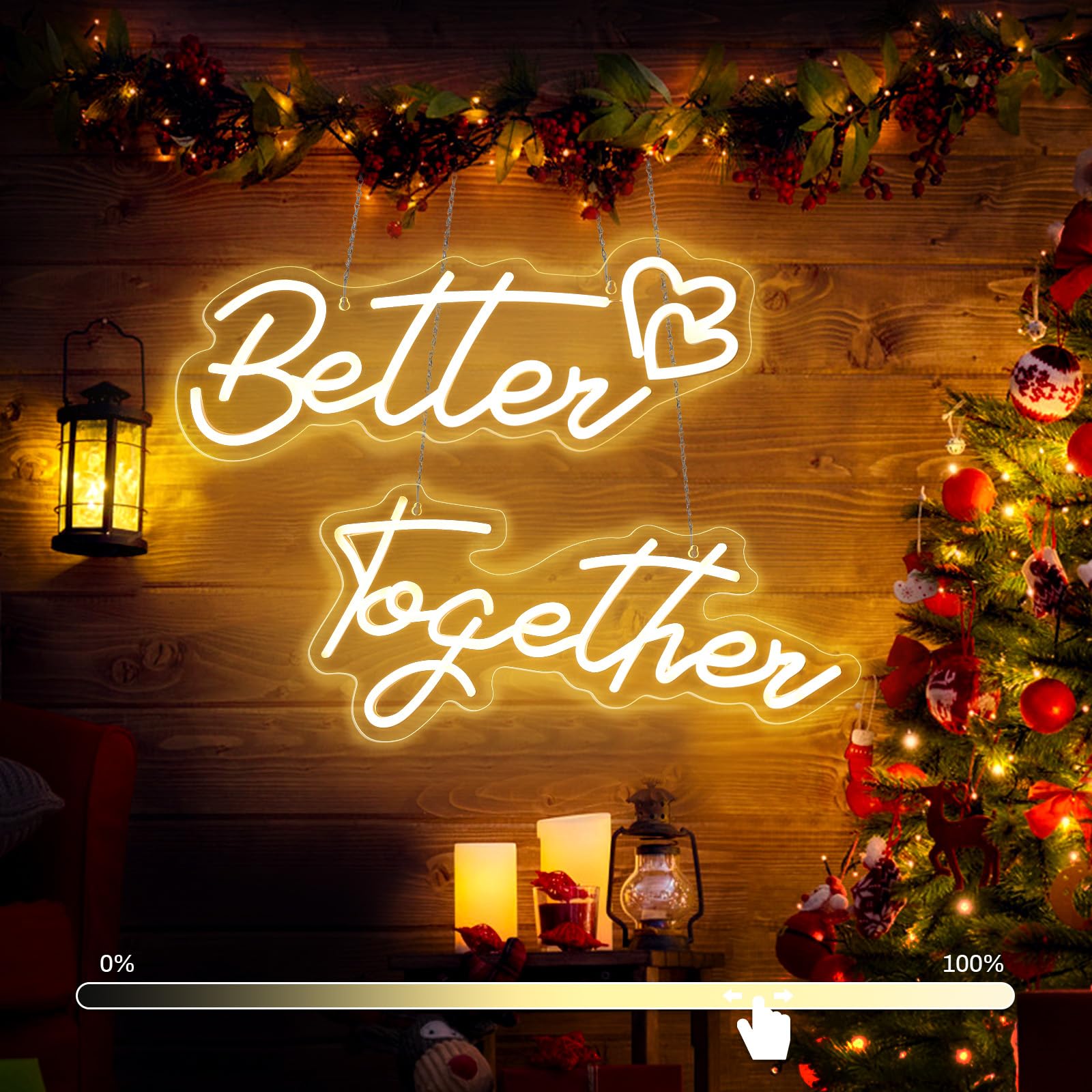 SERBASIC Neon Sign, Better Together LED Light Up Sign, Warm White, 31 Inch, USB/Battery Powered, Transparent Acrylic Panel, Two-Pack