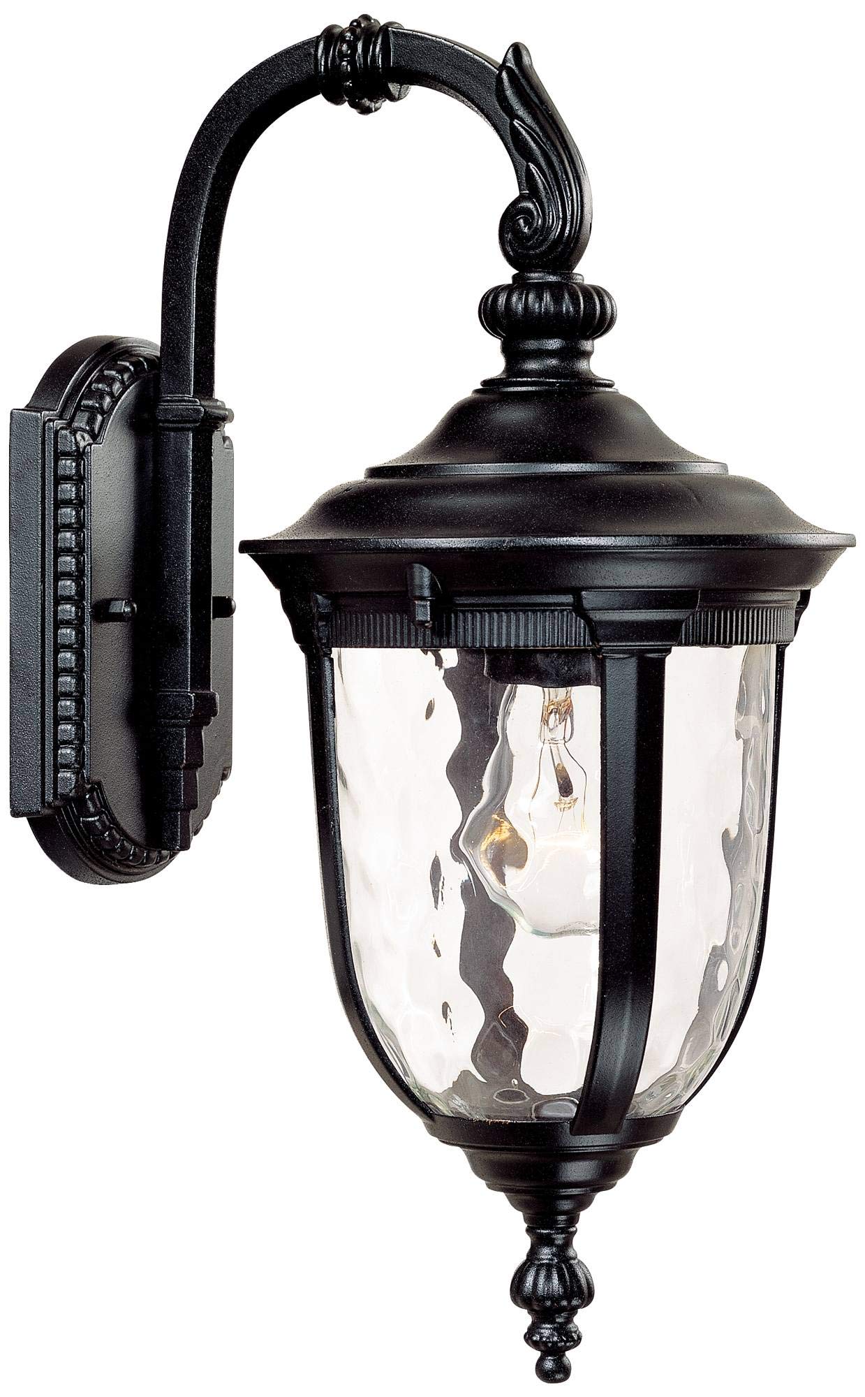 John Timberland Bellagio Outdoor Wall Light Fixture 16.5in Black Aluminum with Clear Hammered Glass, Model 49276