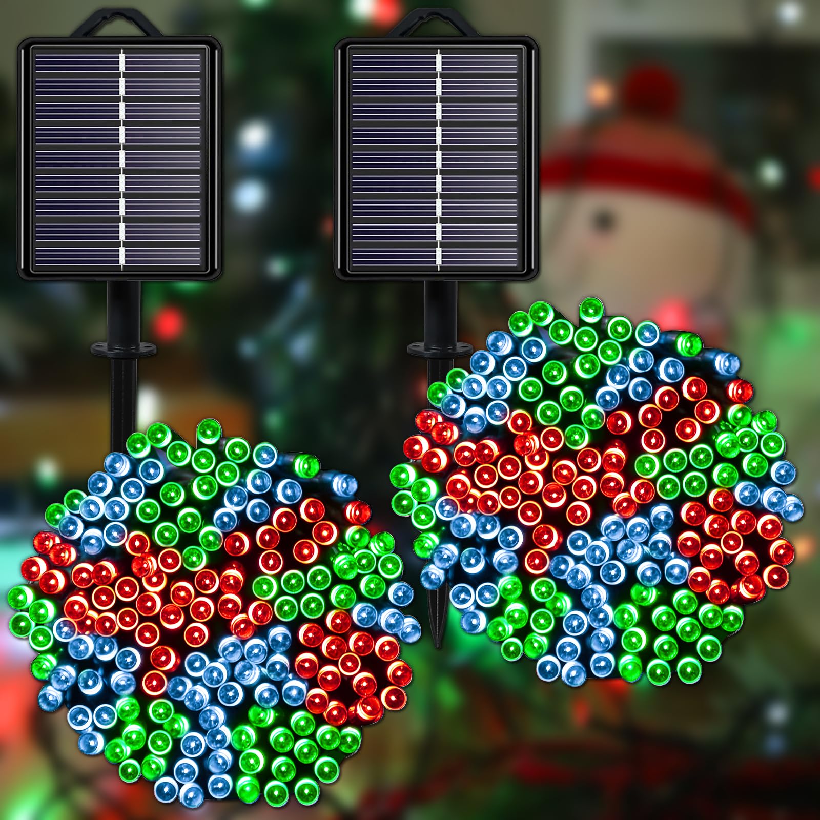 YAOZHOU Solar Lights Outdoor 400LED 144FT Waterproof String Lights, Red White Green, 8 Modes for Tree Garden Patio Fence