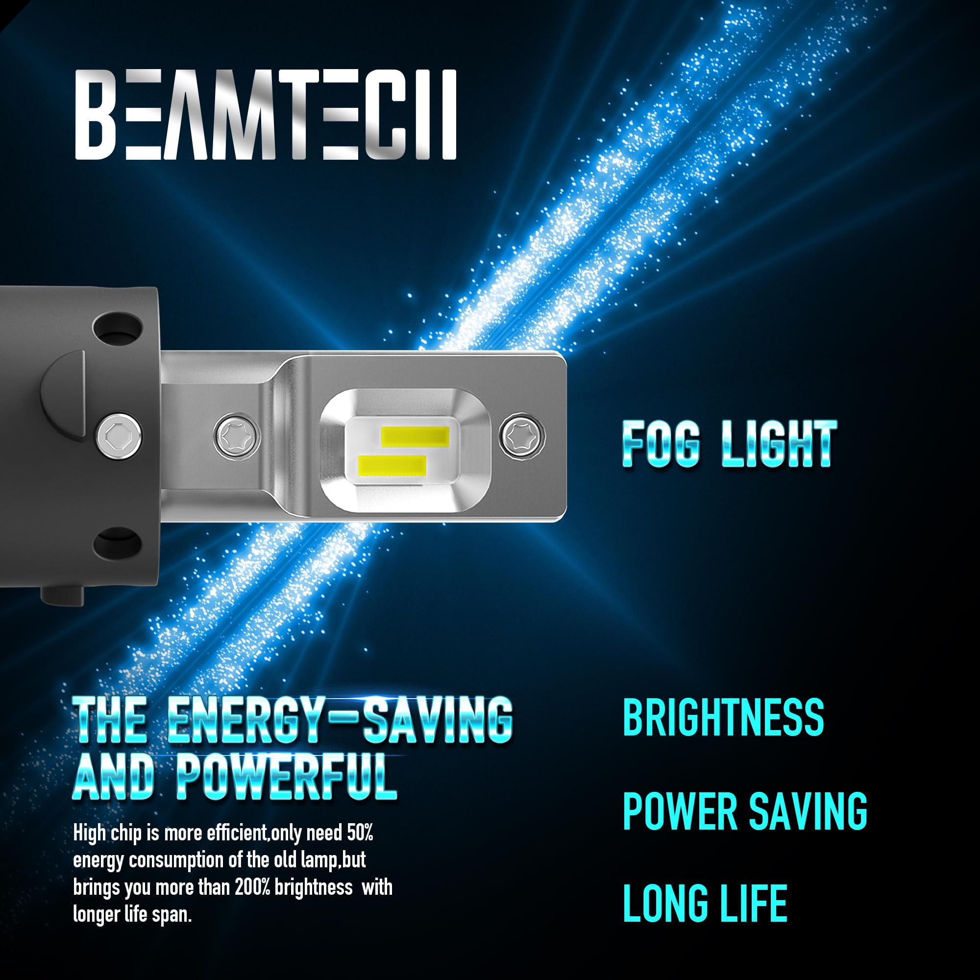 BEAMTECH H13 9008 Fog Light Bulbs, 6500K CSP Chips, Small Size, 30mm Heatsink Base, Set of 2