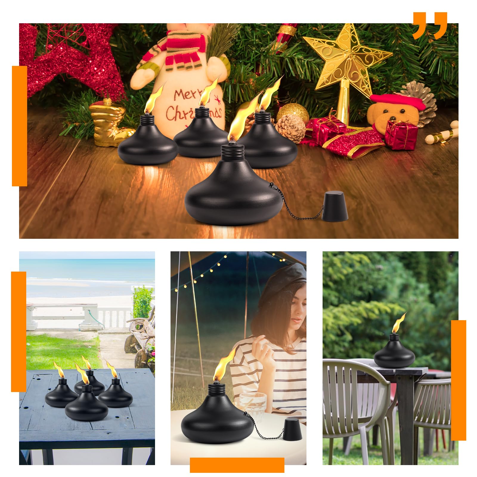 Snogswog 4 Pcs Metal Tabletop Torches Set, 24Oz Citronella Candles For Outdoor Patio And Garden