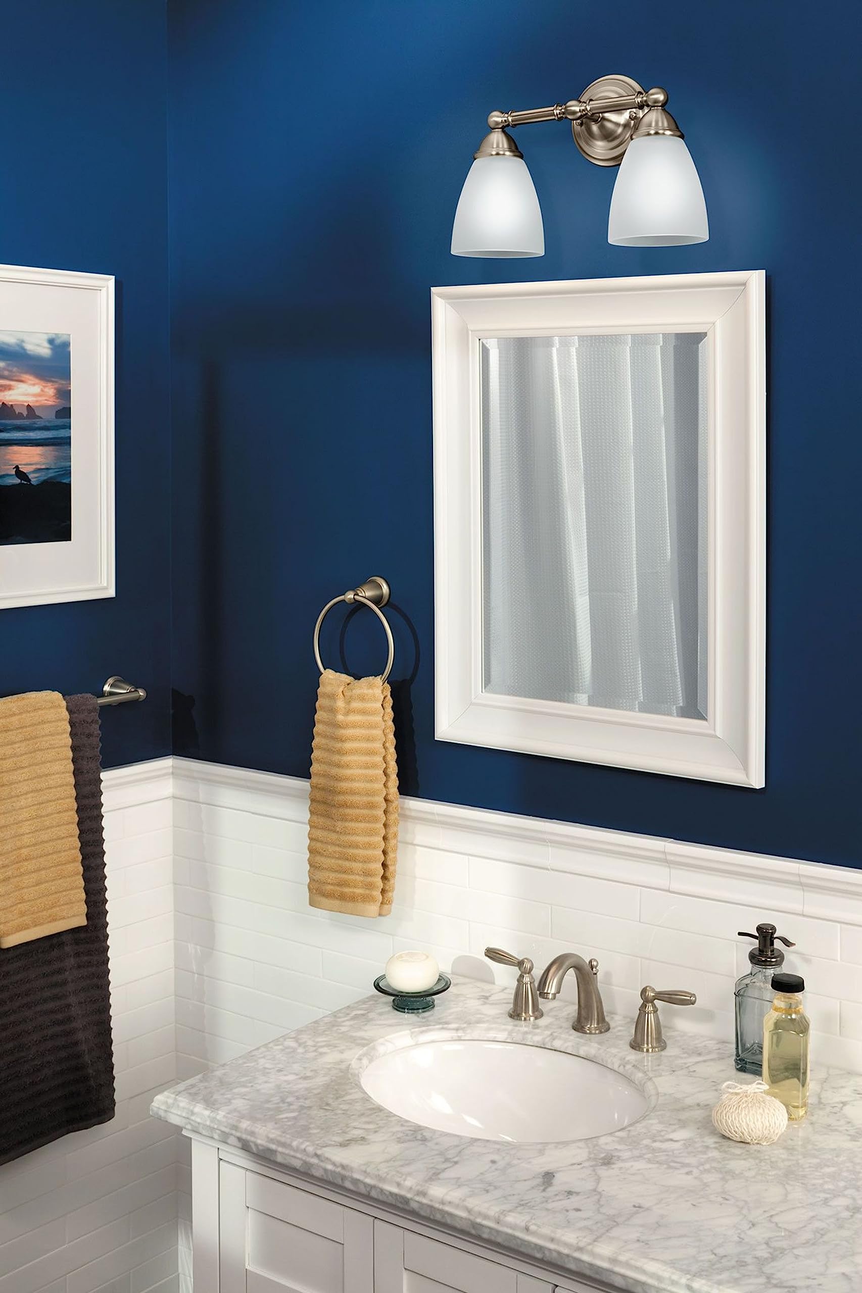 Moen Brantford 2-Light Bath Vanity Fixture, Frosted Glass, Brushed Nickel, 9.60X10.00