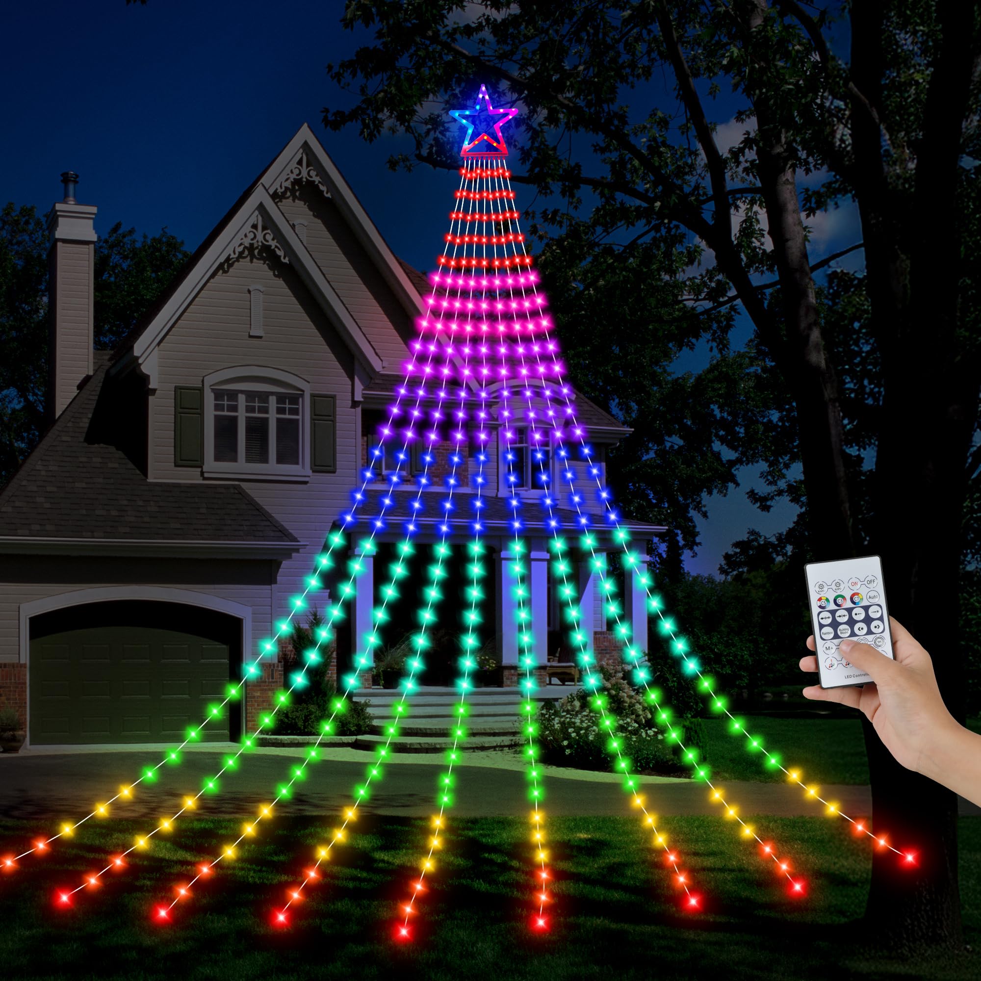 FUNIAO Christmas Tree Lights, 335 LED RGB, Remote Control, Waterproof, Multi Color Changing, Model YLS1000WD01, Plastic Star-RGB